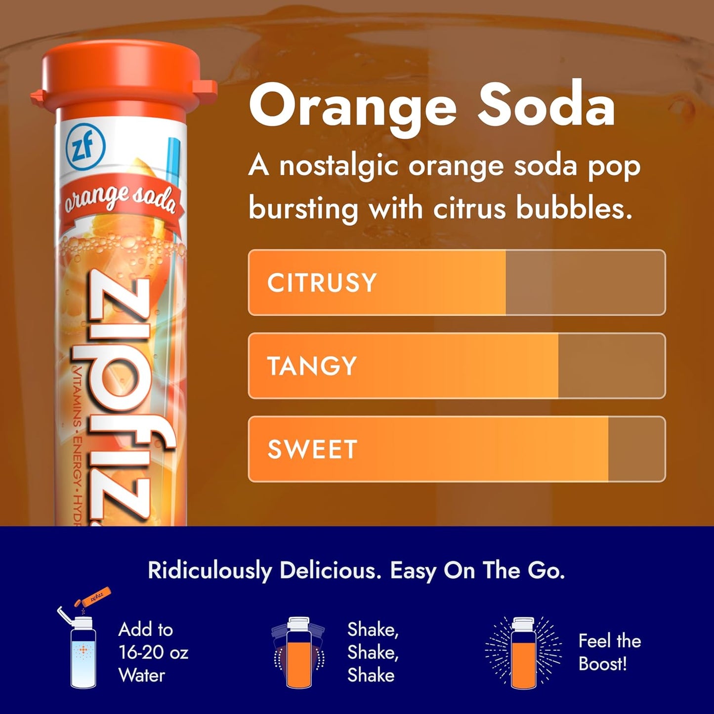 Zipfizz Daily Energy Drink Powder, Orange Soda, 20 Pack | 3-in-1 Sustained Energy, Rapid Hydration, and Essential Vitamins | Sugar-Free | Electrolyte Powder | Contains Vitamin B-12 & Antioxidants