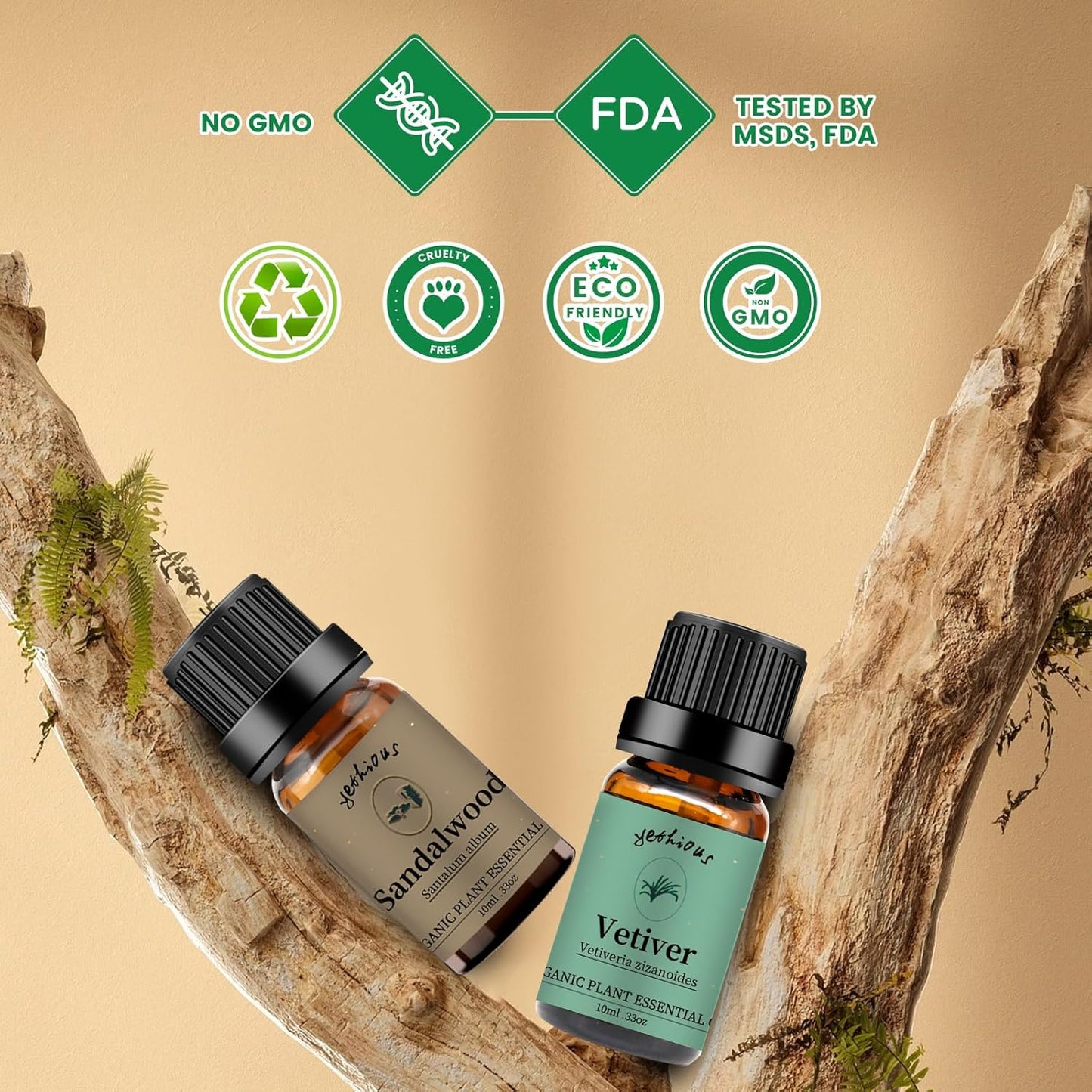 yethious Sandalwood Vetiver Essential Oil Set 100% Pure Organic Undiluted Aromatherapy Oils for Diffuser, Skin, Hair, Perfume, Soap, Candle Making 2 x 10ML