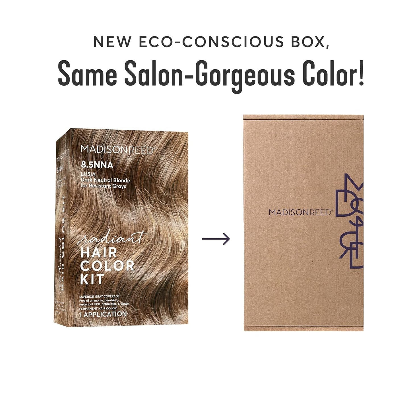 Madison Reed Radiant Hair Color Kit | 8.5NNA Dark Neutral Blonde (Lusia Blonde) 100% Maximum Gray Hair Coverage | Permanent Hair Dye for Resistant Grays | PPD-Free & Ammonia-Free | 2 Pack