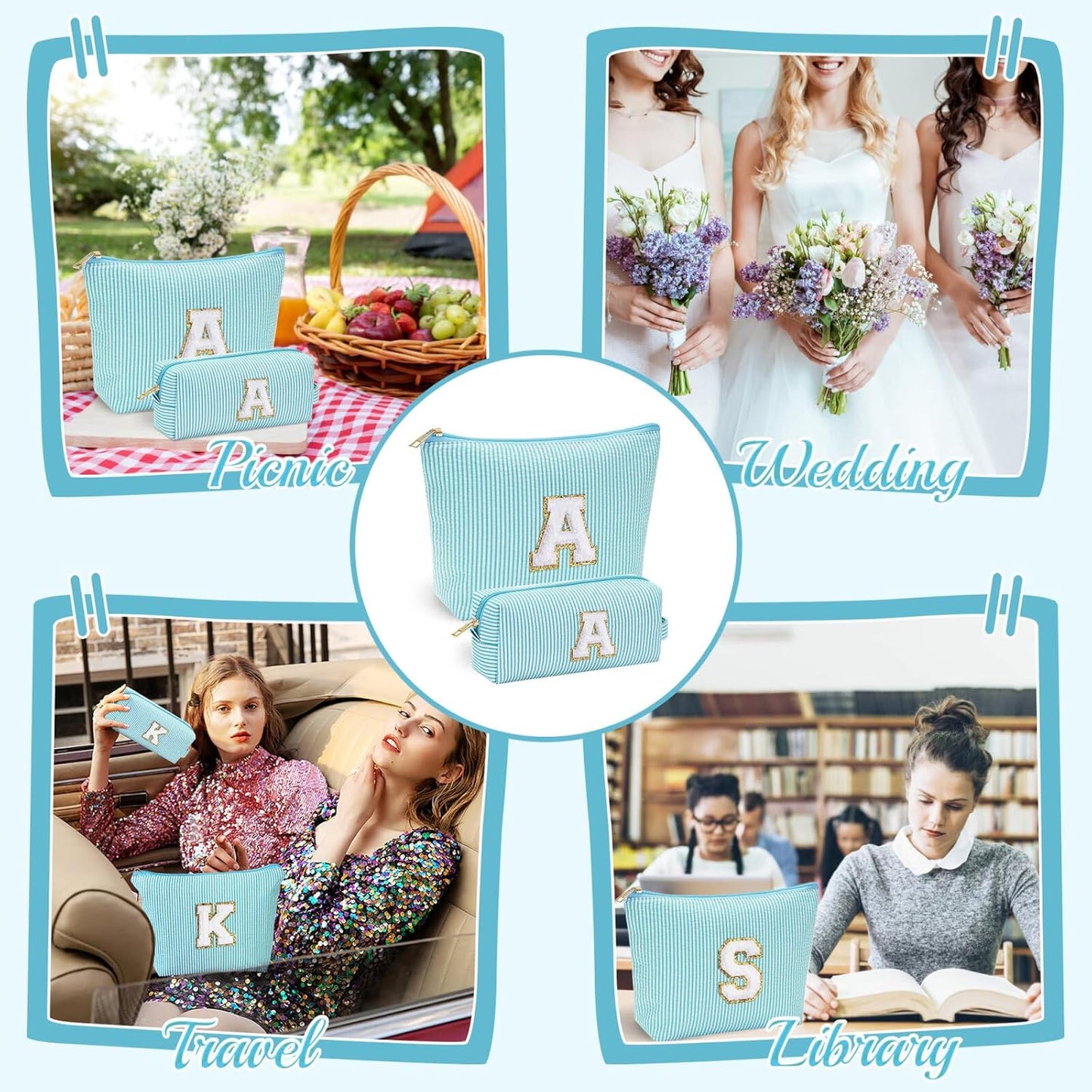 YOOLIFE Makeup Bag for Girls Teen Girl, 2 Pieces Monogram Make Up Bag | Makeup Pouch | Beauty Bag Personalized Friend Sister Wife Wedding Bride Stocking Stuffers for Girls Teen Daughter Sister S