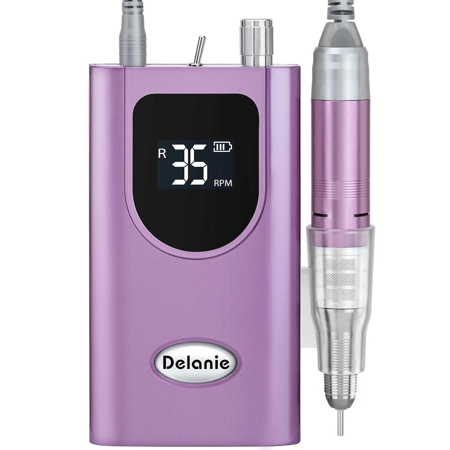 Delanie Professional Portable Electric Nail Drill Machine, 35000 RPM Rechargeable Cordless Nail Filer Electric Nail File Efle for Dip Powder Acrylic Gel Nail, Salon Nail Tool, Violet