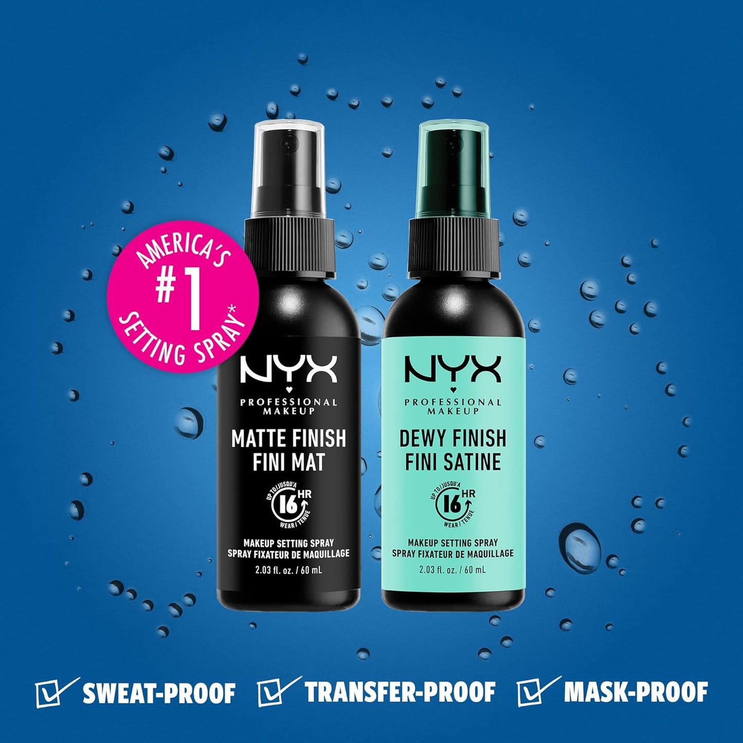 NYX PROFESSIONAL MAKEUP Makeup Setting Spray, Matte + Dewy Finish ( Pack Of 2), Setting Spray for 16HR Make Up Wear