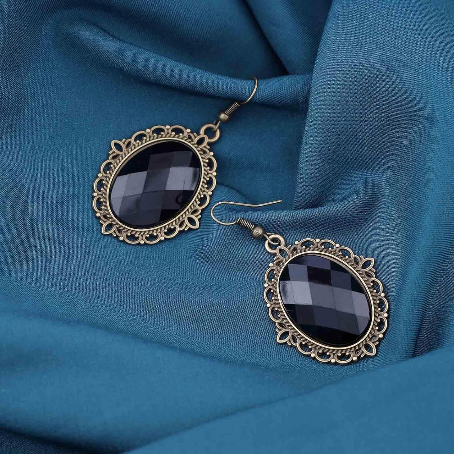 Vintage Black Crystal Drop Earrings Oval Onyx Dangle Earrings Large Onyx Stud Earrings Black Gem Hook Earrings Jewelry for Women and Girls