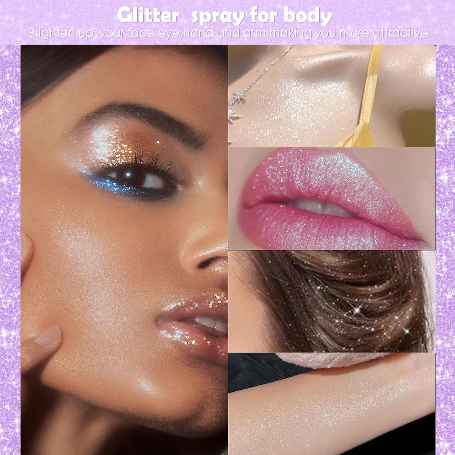 Yosca Body Glitter Spray, 30ML Loose Laser Body Shimmer Powder Holographic Hair Spray Gold Glitter Sparkle Highlighter Makeup Festival Concert Party Accessories for Rave Clothes Hair Face Nail Art