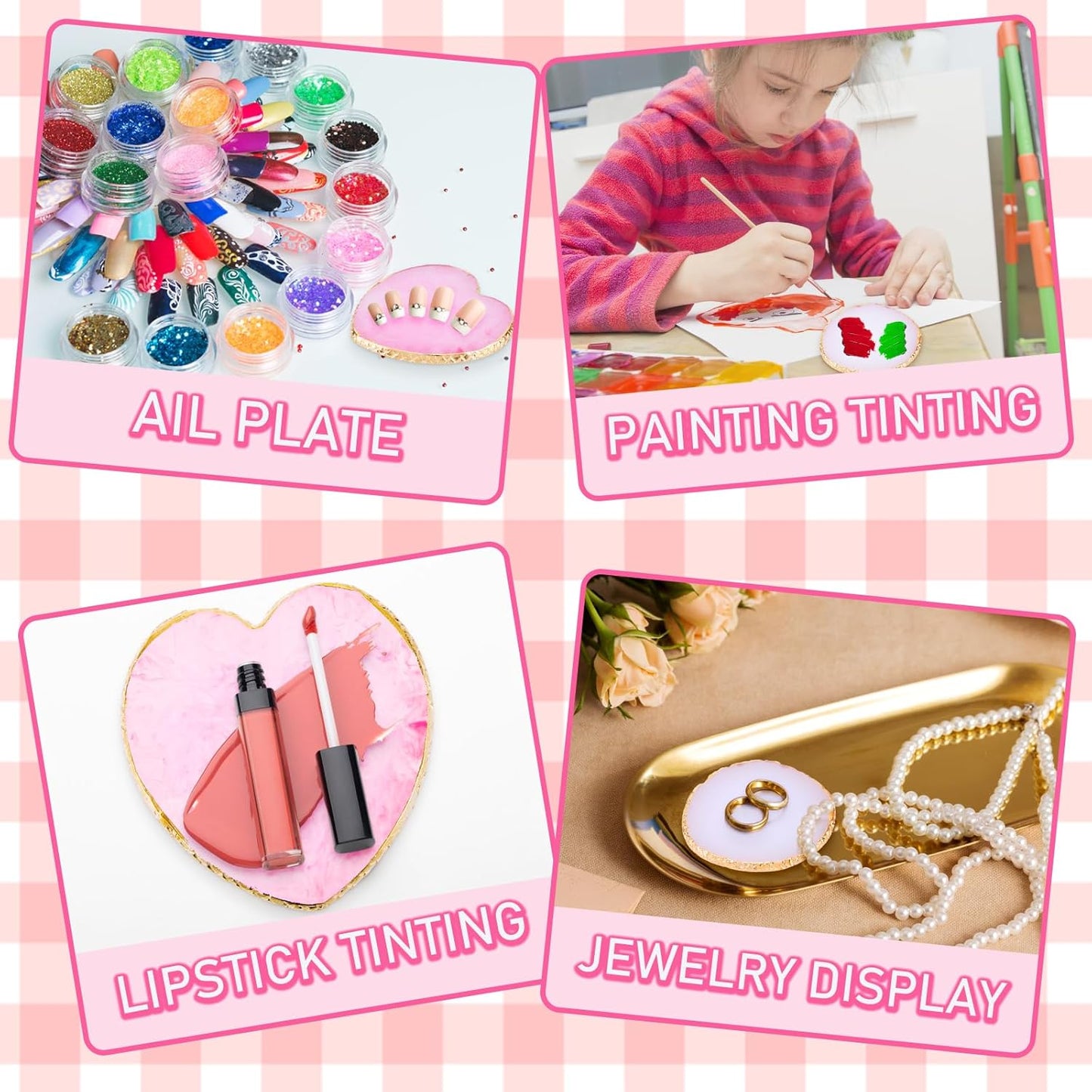 2pcs Heart-Shaped Resin Nail Art Palette, Gold Edge Round Makeup Mixing Palette, Nail Polish Plate, Nail Art Display Board Makeup Plate Cosmetic Mixing Tools