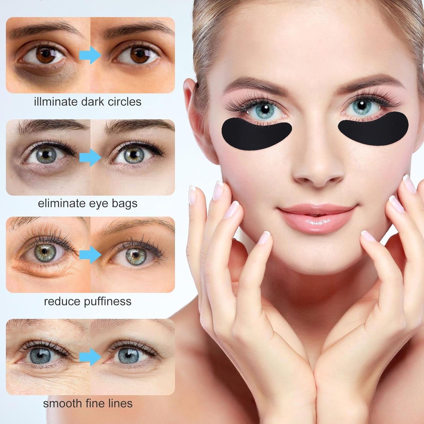 Under Eye Patches 2 Pairs, Silicone Reusable Eye Patches, Under Eye Mask for Skin Care Effect to Reduce Wrinkles and Fine Lines (Black)