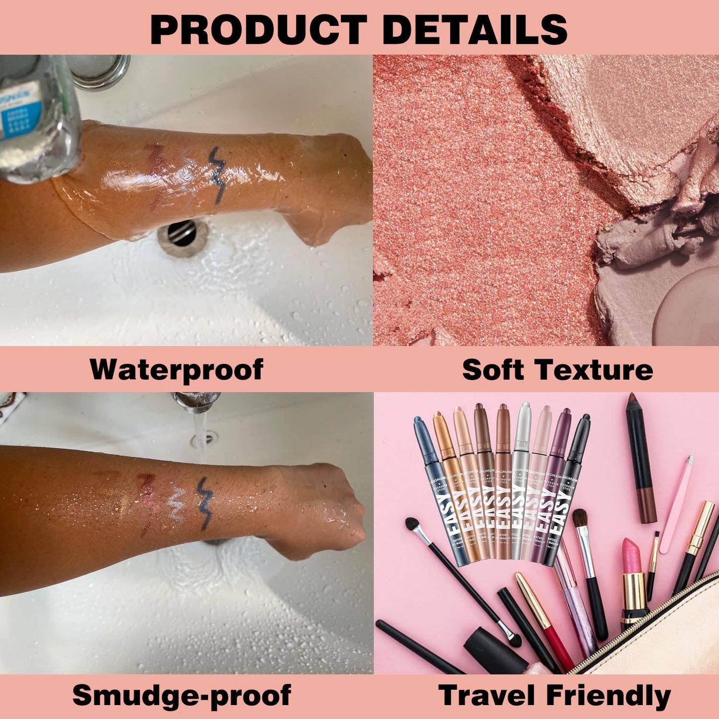 Black Eyeshadow Stick Shimmer Cream Single Eyeshadow Pencil Makeup, High Pigmented Crease-proof Eye Shadow Brightener Stick, Hypoallergenic Waterproof Long Lasting Eye Highlighter stick(B-23#)