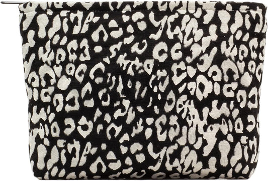 Makeup Bags for Purse Zipper Cosmetic Pouch Large Travel Canvas Make Up Organizer Tool Pouch for Women and Girls,Leopard Black