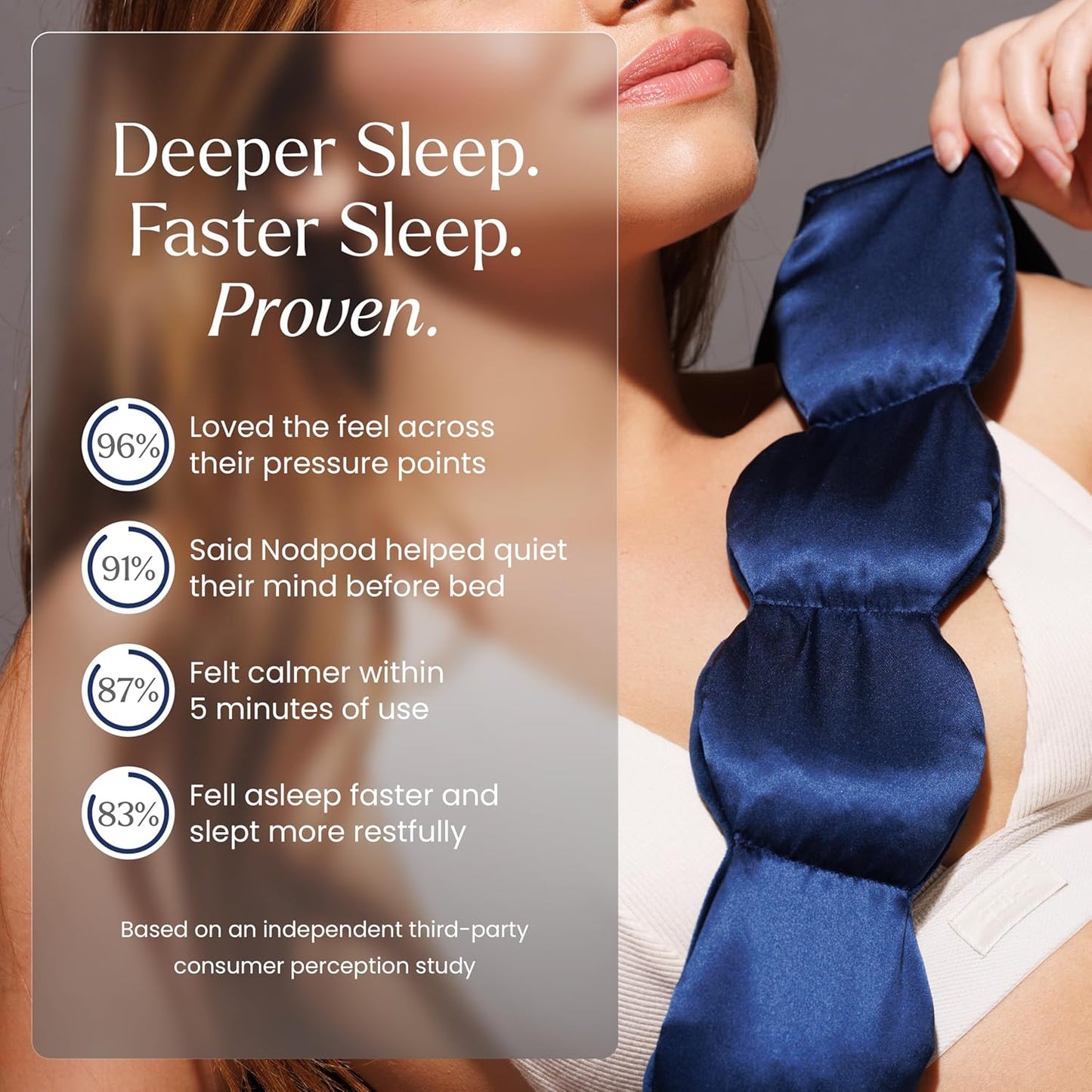 Nodpod Gentle Pressure Silk Sleep Mask | Patented Light Blocking Design for Sleeping, Travel & Relaxation | Bead Filled, Machine Washable (Sapphire)