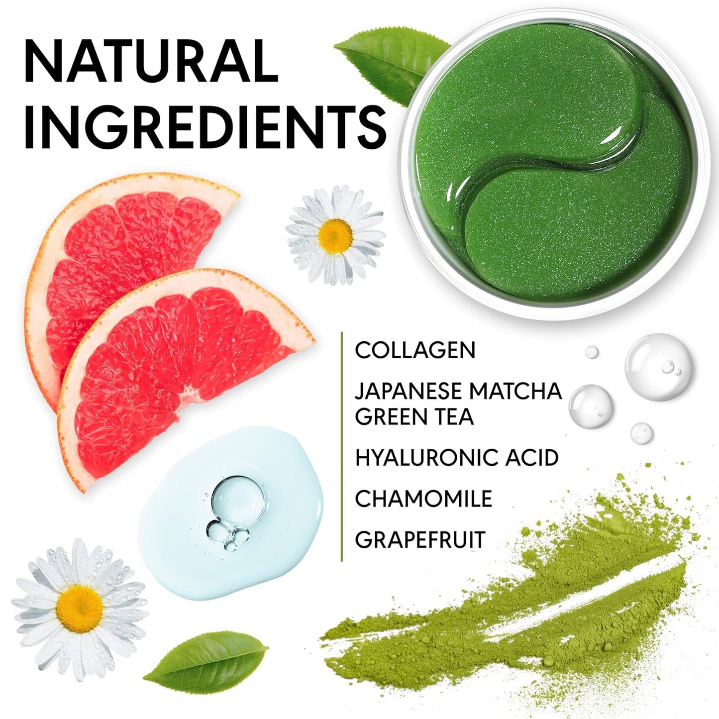 Green Tea Under Eye Patches for Wrinkles and Eye Bags - Eye Masks for Dark Circles and Puffiness with Collagen, Hyaluronic Acid - Under Eye Mask for All Skin Types, 30 Pairs