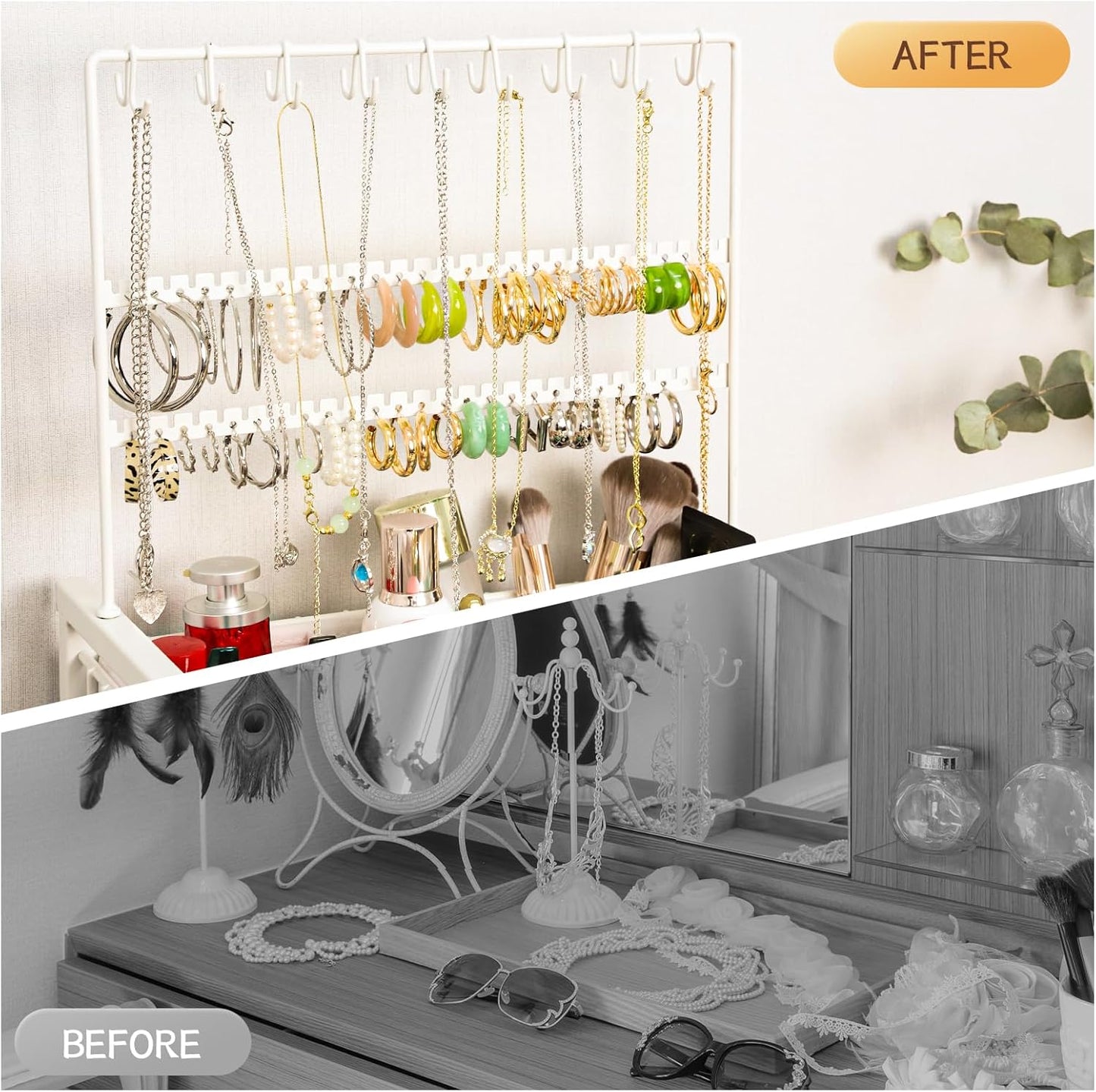 YGJT Makeup Organizer, Floor Skincare Cosmetics Organizer with Drawers, Jewelry Organizers and Storage for Earring Necklace, Vanity Organizer for Skin Care Perfume Makeup Brush Nail Polish Hair Tool