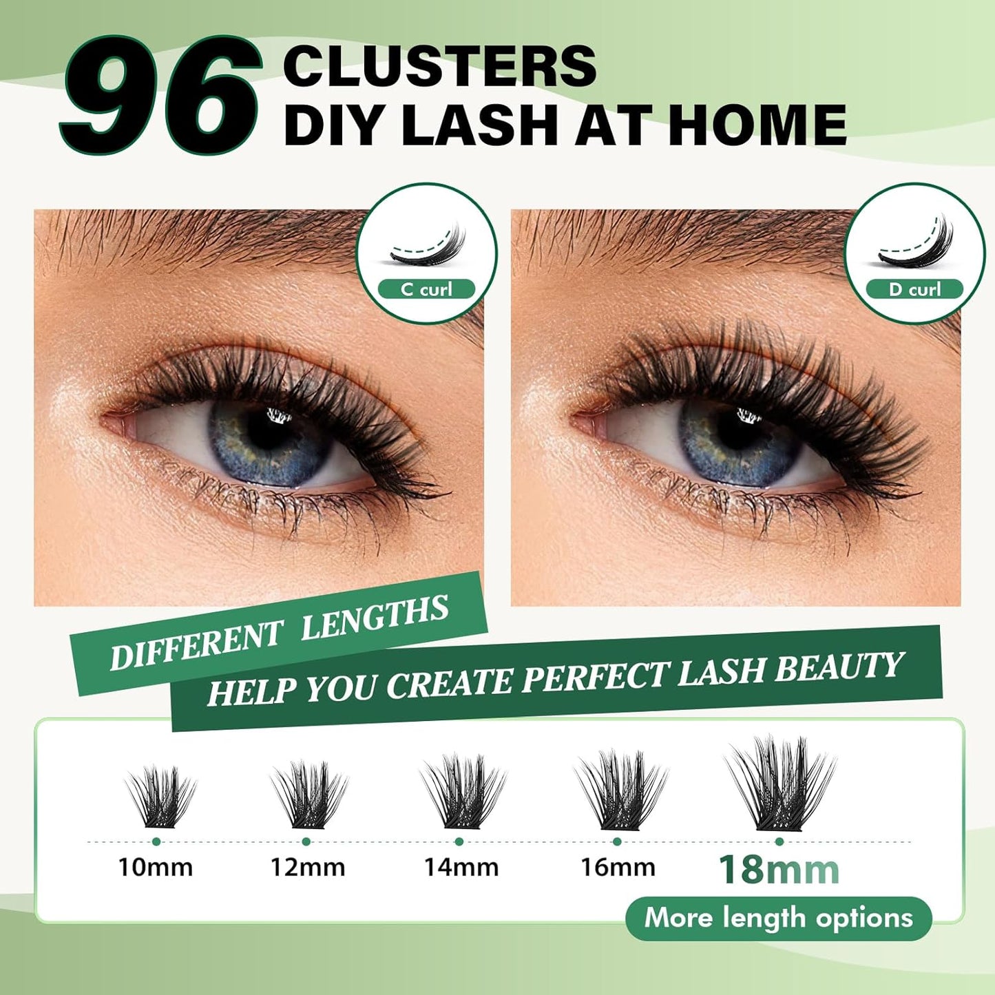 Lash Clusters 96pcs Individual Lashes Y22 D Curl 8-18MIX Eyelash Clusters KEYYOU Volume Wispy Lash Extension Soft&Comfortable Easy DIY at Home(Y22,D-8-18MIX)