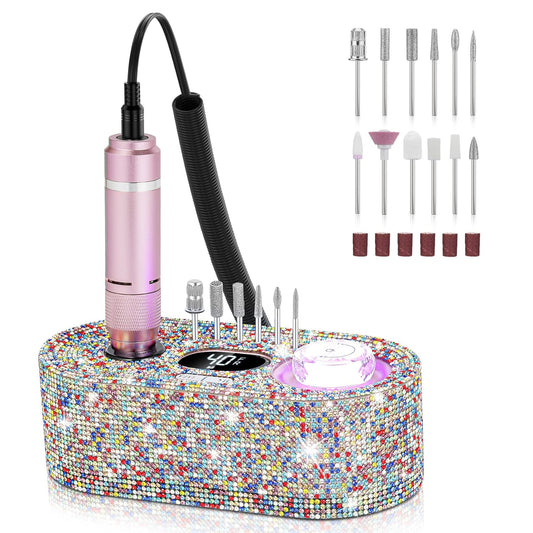 Nail Drill Electric File: DEDNMSCA Sparkly Professional Nail Drill Kit, 40000RPM E-File Machine with 12 Drill Bits for Acrylic Nails Remove Nail Gel Polish Manicure for Salon Home, Colorful Diamond