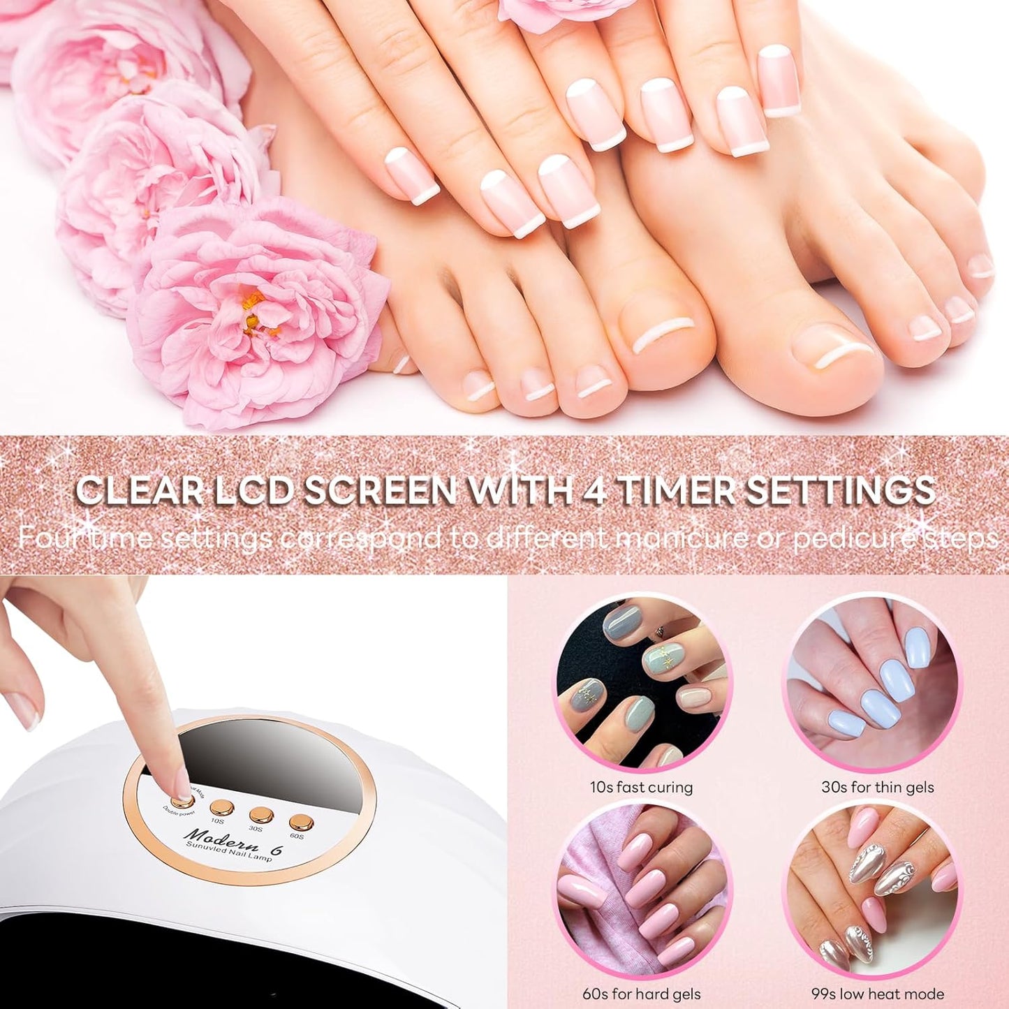 Professional UV Light for Nails, 268W LED UV Nail Lamp for Gel Nail Polish with 4-Timer Auto Sensor, Large Space Gel Nail Lamp for 2 Hands with 69 PCS LED Beads, Nail Dryer for Salon & Home