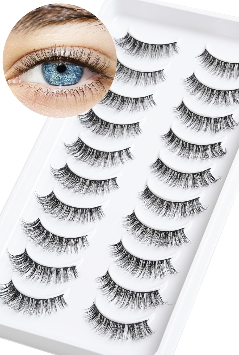 Lashes Wispy False Eyelashes Cat Eye Lashes Natural Look 3D Volume Fake Eyelashes Thin Band Lashes 12mm Natural Eye Lashes C Curl Siligli Lashes Pack 10 Pair