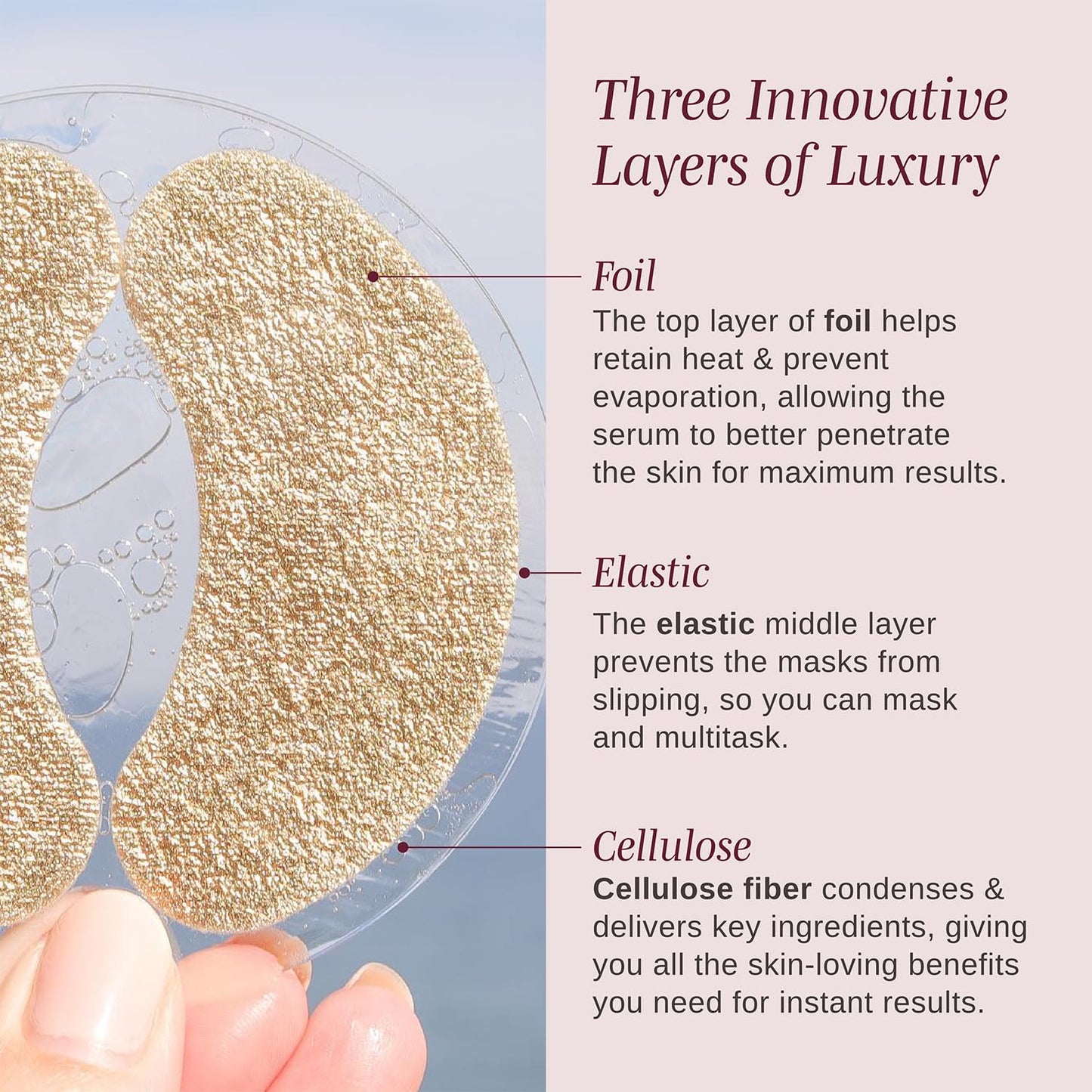 Wander Beauty Baggage Claim - Rose Gold Foil Under Eye Patches For Dark Circles and Puffiness - Under Eye Mask Depuffs & Firms - Brightening Eye Mask for Under Eye Bags (6 Pairs)