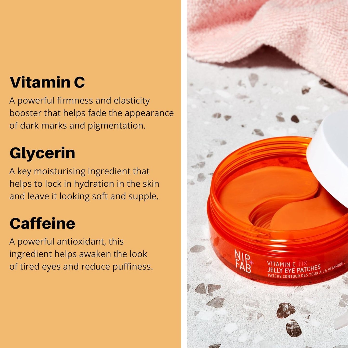 Nip+Fab Vitamin C Fix Jelly Eye Patches, 20 Pairs, Brightening Hydro Gel for Under-Eyes with 3 stable forms of Vitamin C