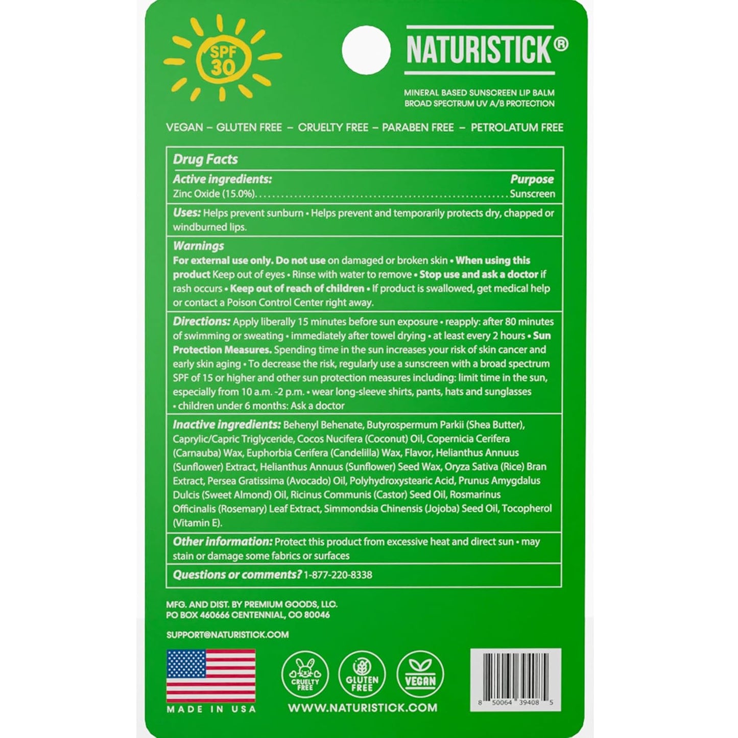 Naturistick SPF 30 Vegan Lip Balm – Mineral Sunscreen with Zinc Oxide | Broad Spectrum UVA/UVB Protection | 100% Natural, Coral-Friendly Formula | Oxybenzone Free | 5-Pack Spearmint | Made in USA
