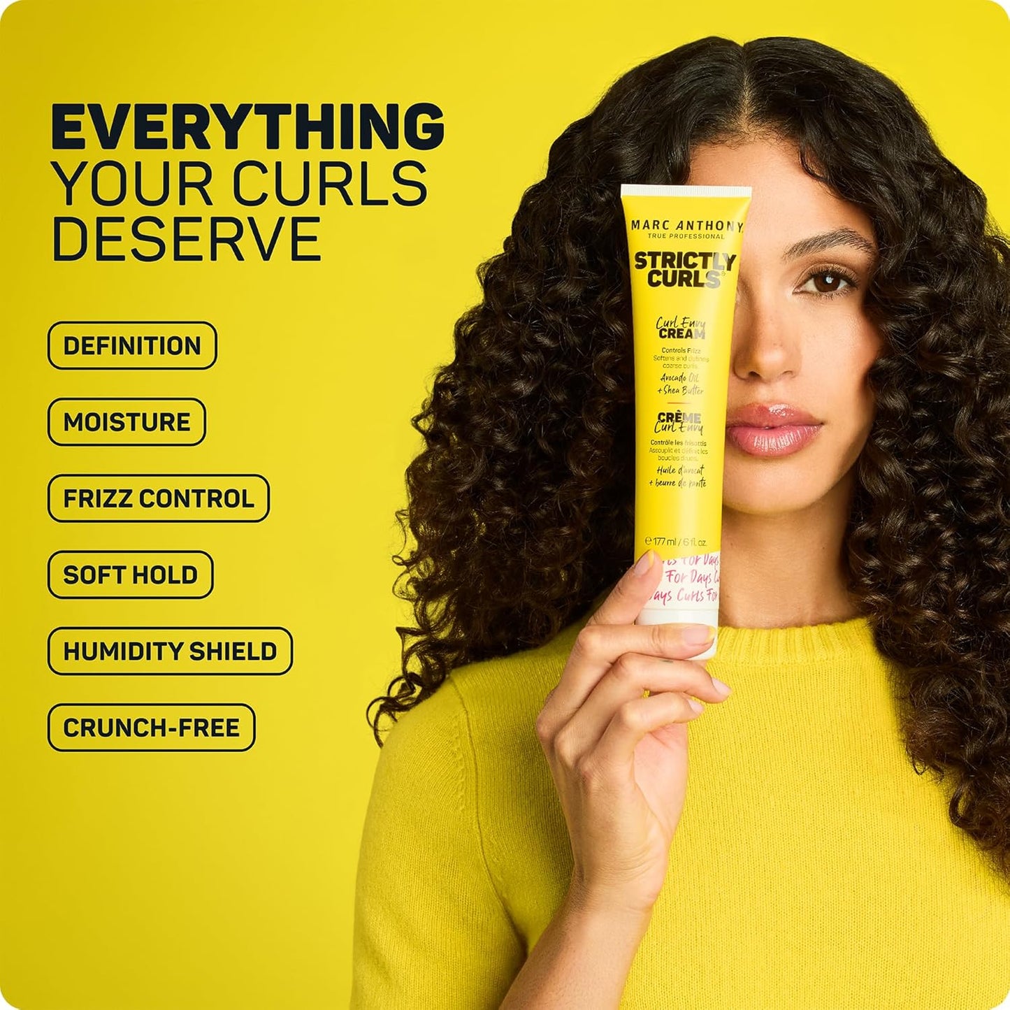 Marc Anthony Curl Envy Cream - Defining Cream for Coarse, Frizzy Curls with Avocado Oil & Shea Butter - Sulfate-Free, Adds Bounce - 6 Oz