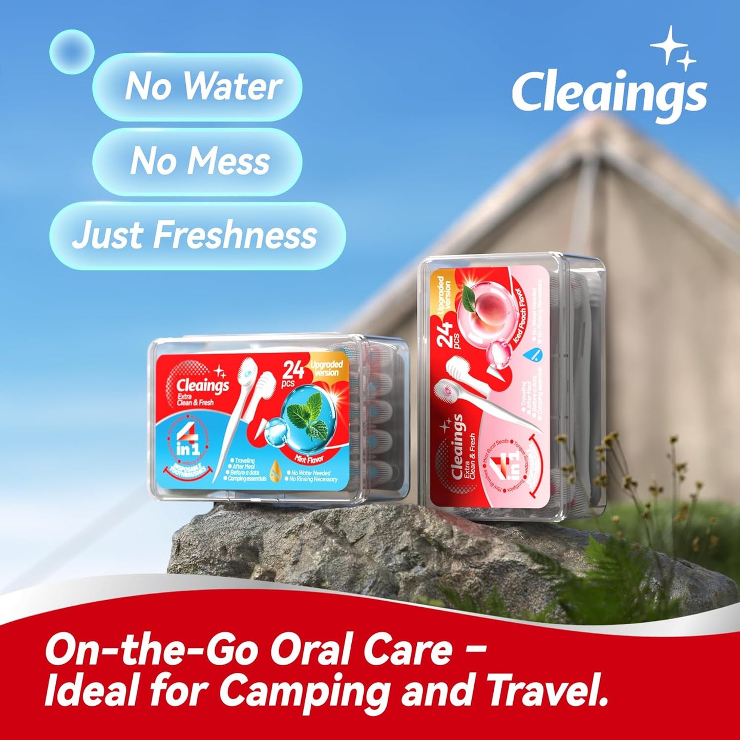 cleaings® Mini Disposable Toothbrush Set with Toothpaste – Travel Essentials, Portable Toothbrush for Women & Men, Camping, Road Trip, Vacation, 24 Count-Intense Mint Flavor（Pack of 5）