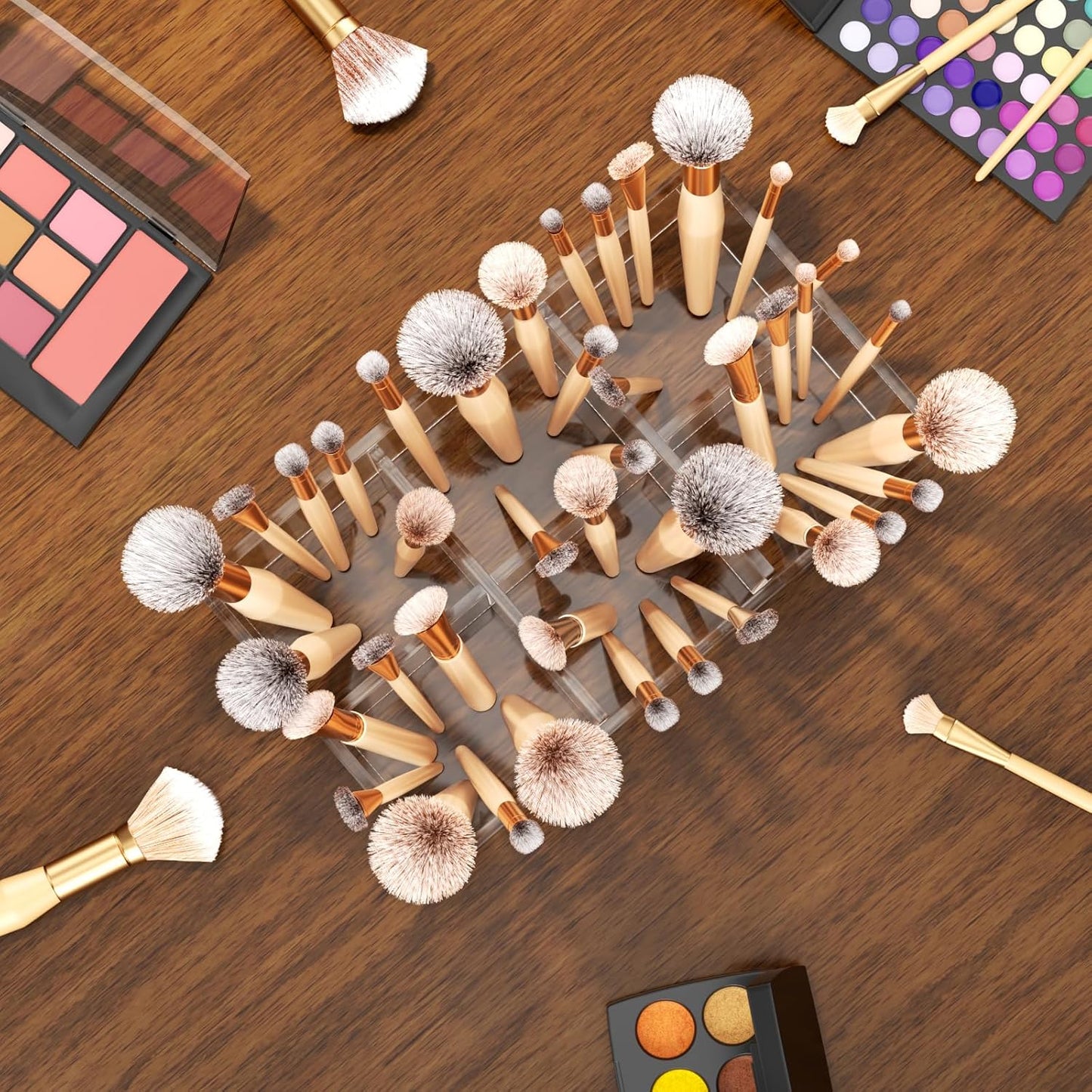 HIIMIEI Clear Makeup Brush Holder Organizer Acrylic 6-Slots Cosmetic Brushes Storage Organizer for Vanity Countertop