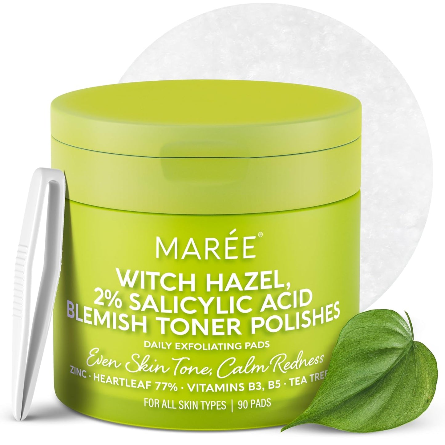 MAREE Blemish Toner Polishes - Daily Facial Radiance Toner Polish - Witch Hazel Pads Acne Face Toning - Acne Skin Care with BHA Salicylic Acid - Blemish Clearing Witch Hazel Wipes