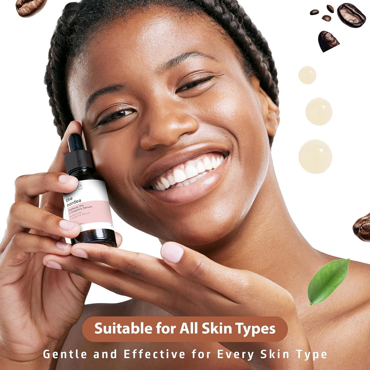 The nordea - 5% Caffeine Serum Angelica - Anti-Aging Eye Serum for Dark Circles, Puffiness and Wrinkles - Caffeine Eye Serum Natural and Vegan - 30 ml (5% Caffeine Skin Serum)