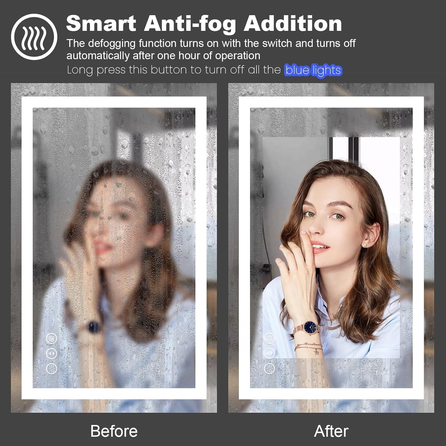 Amorho 72''x 40'' LED Mirror for Bathroom with Front and Backlight, Large Dimmable Wall Mirrors with Anti-Fog, Shatter-Proof, Memory, 3 Colors, Double LED Vanity Mirror