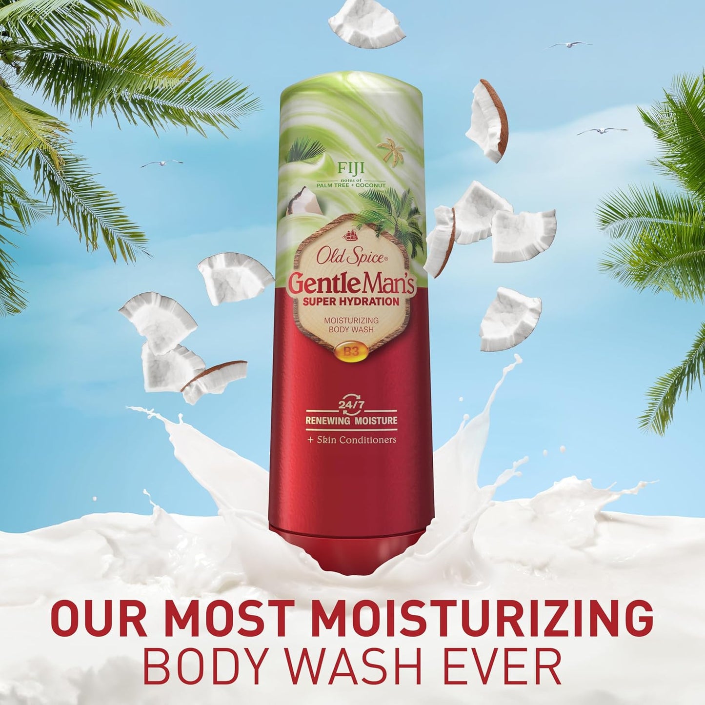 Old Spice Body Wash + Hand & Body Lotion Bundle Pack, 24/7 Moisturizing Freshness, For All Skin Types, Fiji with Palm Tree + Coconut Lasting Scent, 16 oz & 20 oz (Pack of 2)