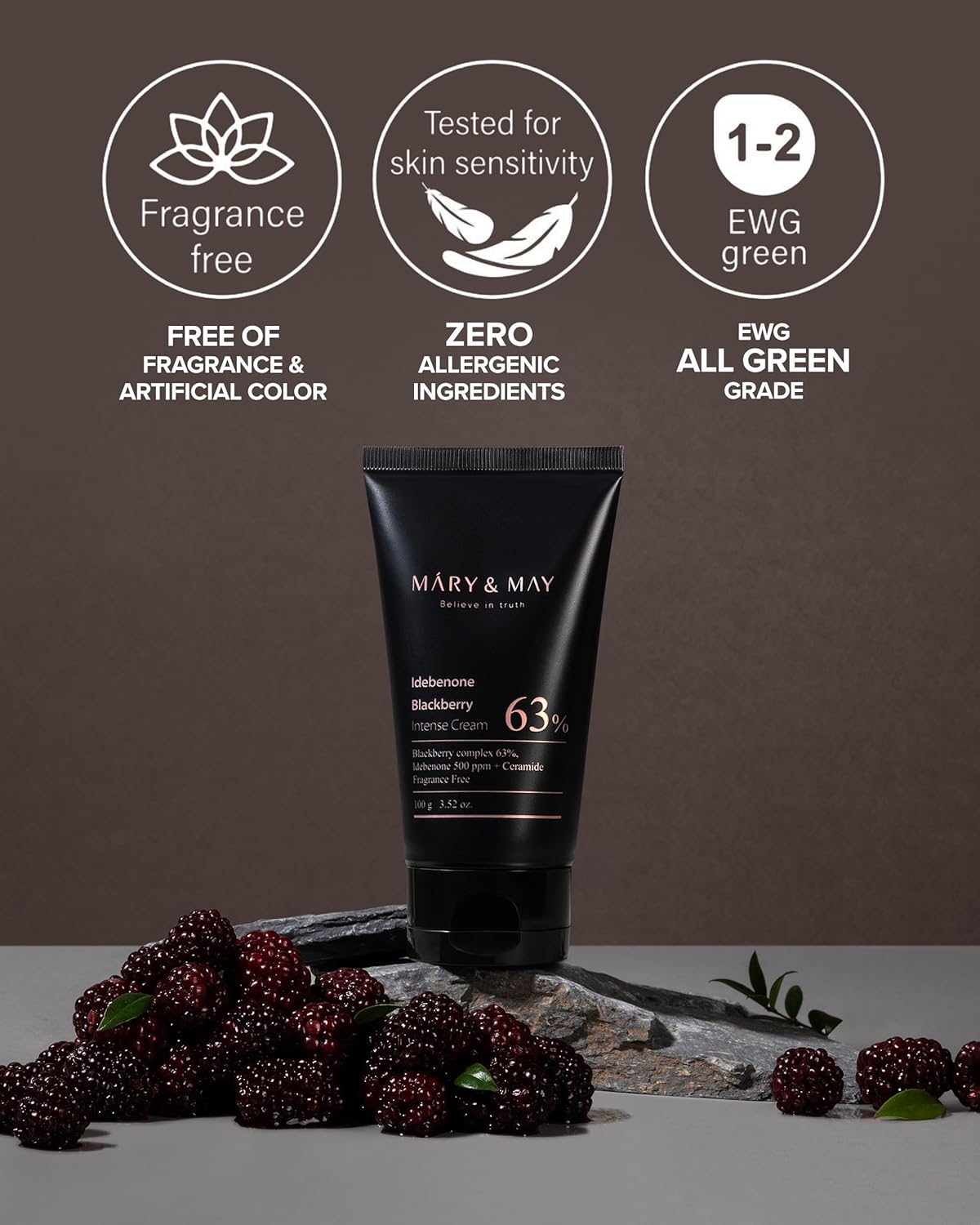 Mary&May Idebenone Blackberry Cream | Antioxidant Korean Moisturizer with 5 Ceramides & Hyaluronic Acid | Skin Barrier Repair & 48H Hydration | For All Skin Types (100g/3.52oz)