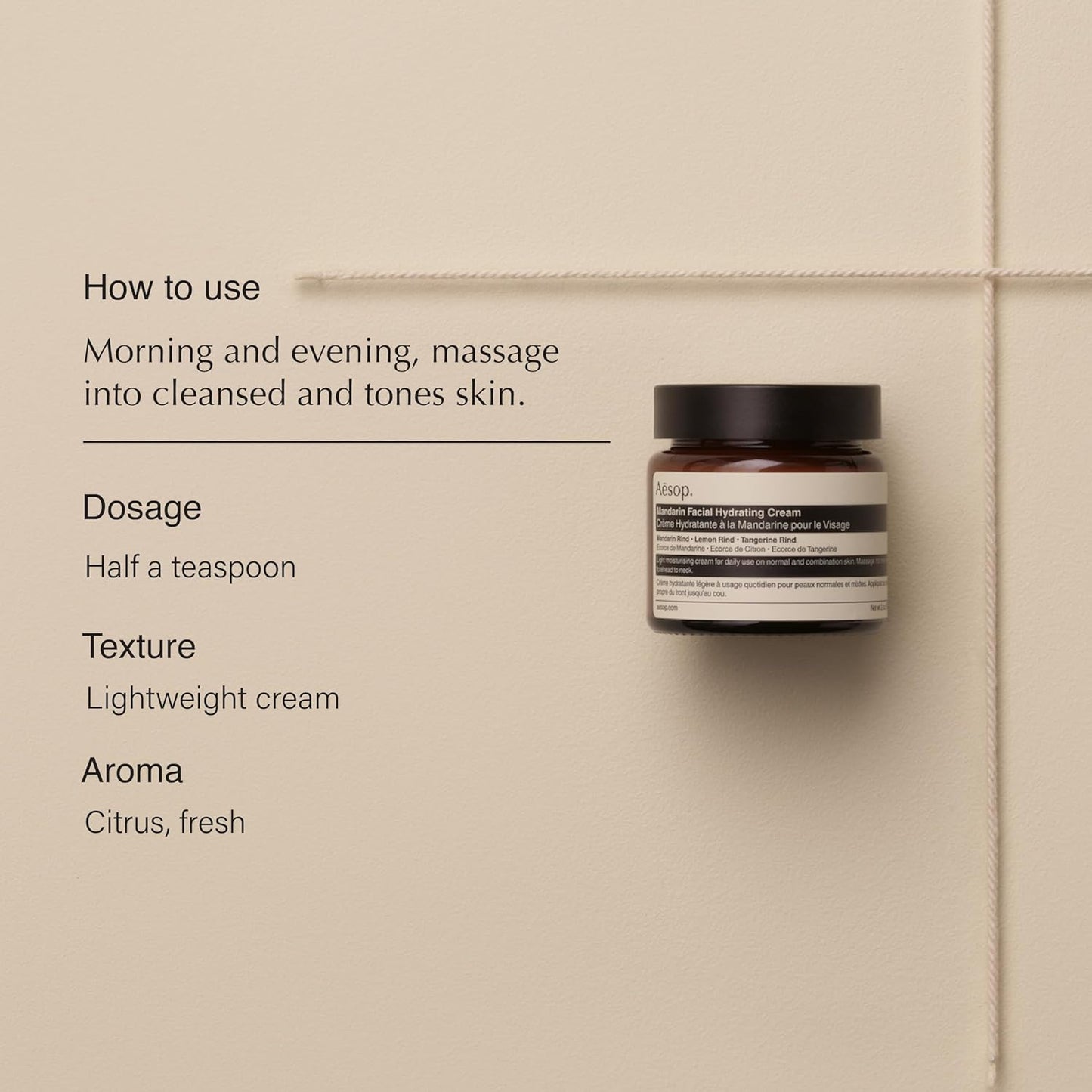 Aesop Mandarin Facial Hydrating Cream | Cools, Tones, and Balances Normal And Combination Skin | Mandarin Rind, Lemon Rind, Tangerine Rind | 2.1 oz / 60 mL