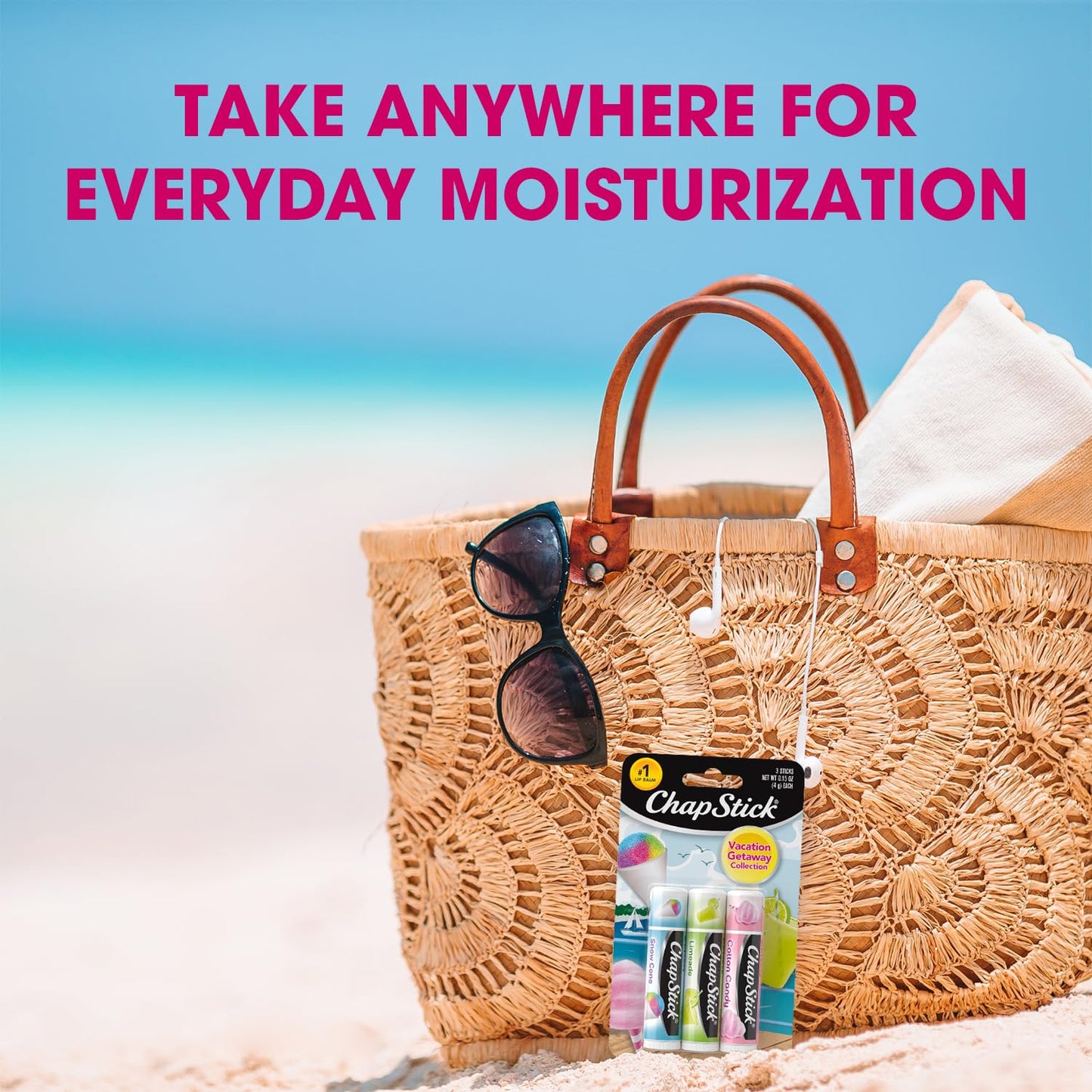 ChapStick Lip Balm, Vacation Getaway Collection (Snow Cone, Limeade, and Cotton Candy) + 2 Cotton Candy, 0.15 Oz Ea (5 Piece Set)