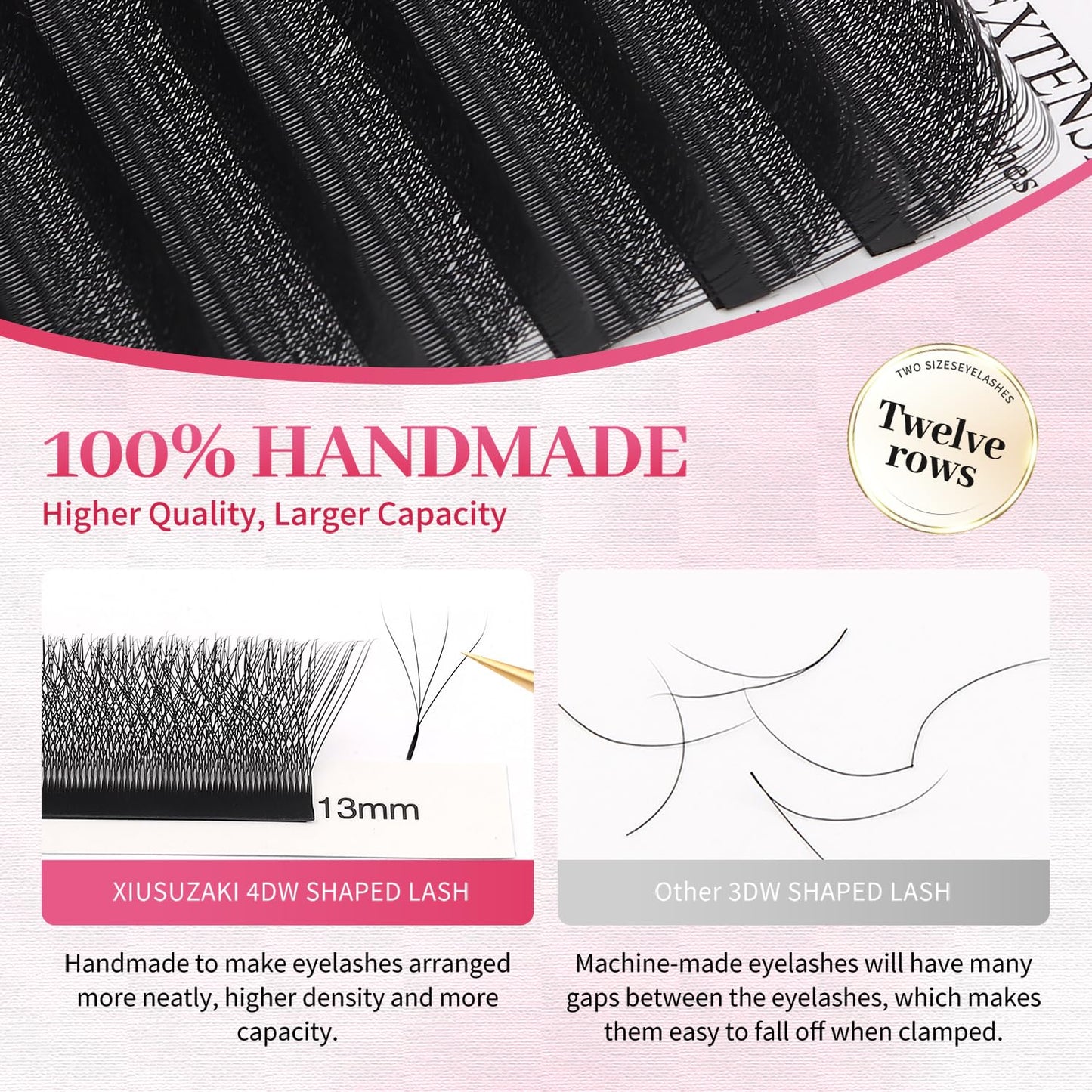 W Lash Extensions Supplies 4D Eyelash Extensions W Shape 0.07mm Thickness D Curl 10mm Premade Fans Easy Fan Lashes Volume Matte Black 12 Rows Crisscross Eye Lashes(W-4D-0.07-D,10mm)
