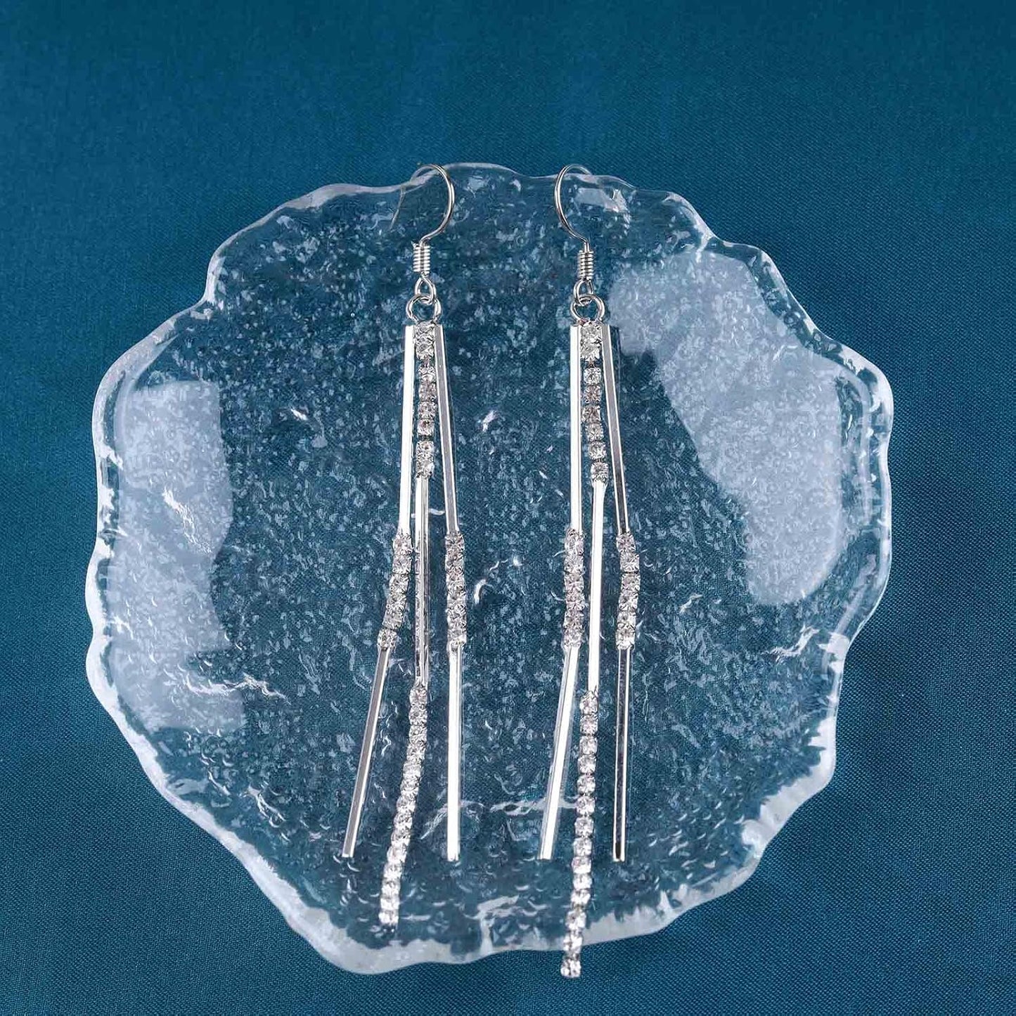 Vintage Crystal Tassel Earrings Rhinestone Bar Drop Earrings Long Rhinestone Chain Earrings Gold Cz Bar Hook Earrings Sparkle Tennis Chain Earrings Jewelry for Women