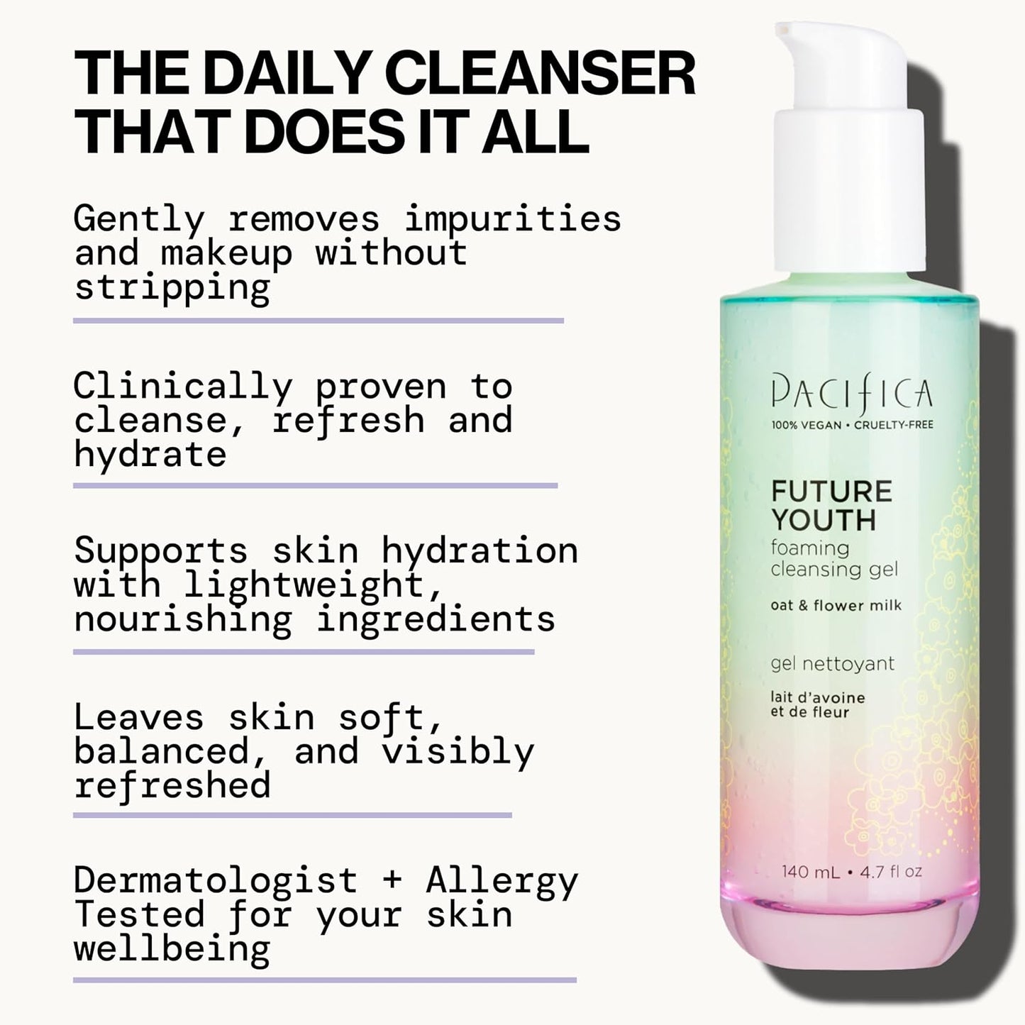 Pacifica Future Youth Foaming Face Wash - Hydrating Anti-Aging Cleansing Gel, Dermatologist Tested Gentle Facial Cleanser, Alcohol-Free Vegan Formula for All Skin Types Clean Beauty Cruelty-Free 4.7oz