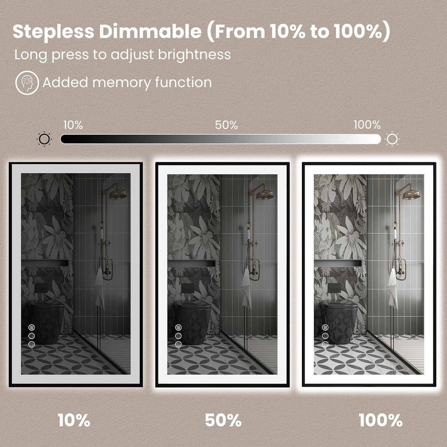 Amorho 24"x 32" LED Bathroom Mirror with Black Frame, Front Light and Backlit(Controlled Separately), Stepless Dimmable, Anti-Fog, Shatter-Proof, 3 Colors, Memory