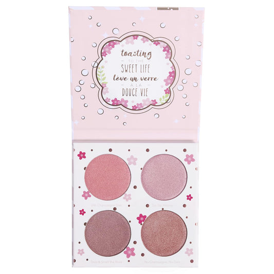 Beauty Bakerie Cotton Candy Champagne Blush Makeup Palette, Long Lasting Pigment, Matte and Metallic Highlighter Makeup, 4 Highlight Shades