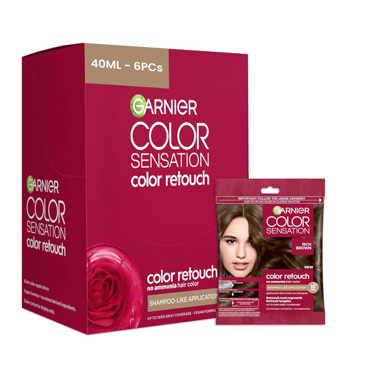 Garnier Color Sensation Color Retouch, Demi Permanent Hair Dye for Roots with 100% Gray Coverage, Rich Brown Hair Dye 6.0, Pack of 6 (Packaging May Vary)