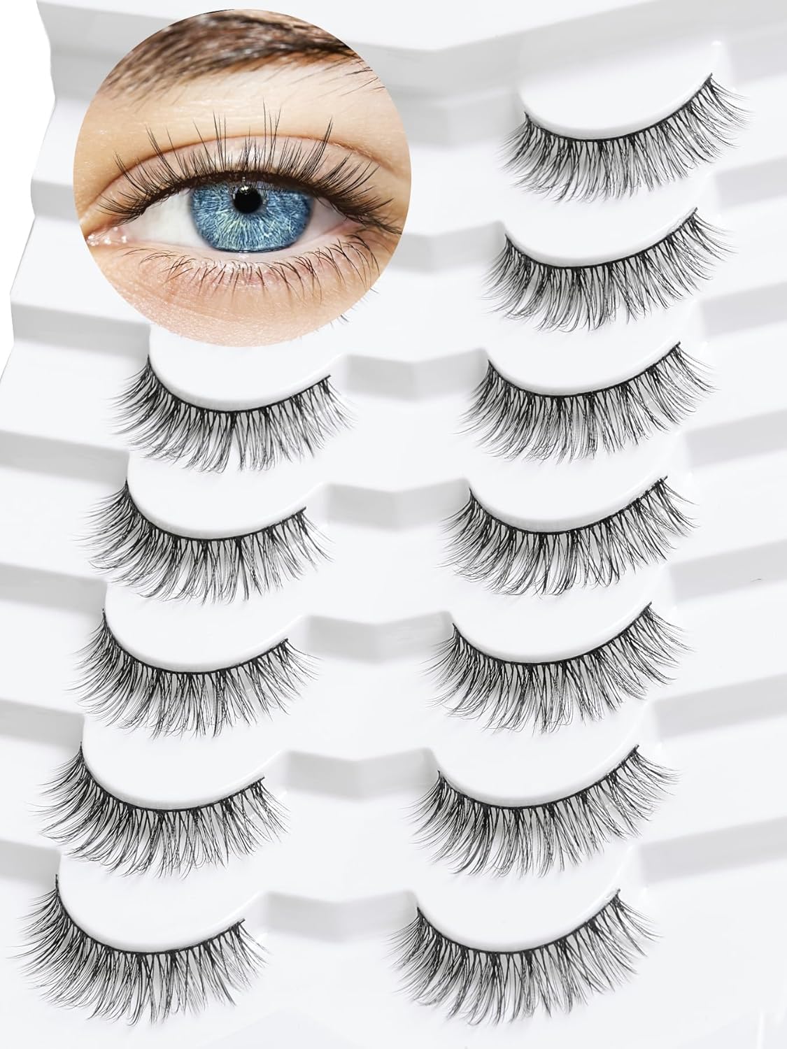 Lashes Wispy False Eyelashes Natural Look 10mm Short Lashes with Thin Band Siligli Fake Eyelashes 3D Volume Lashes Natural Short Eyelashes 7 Pair