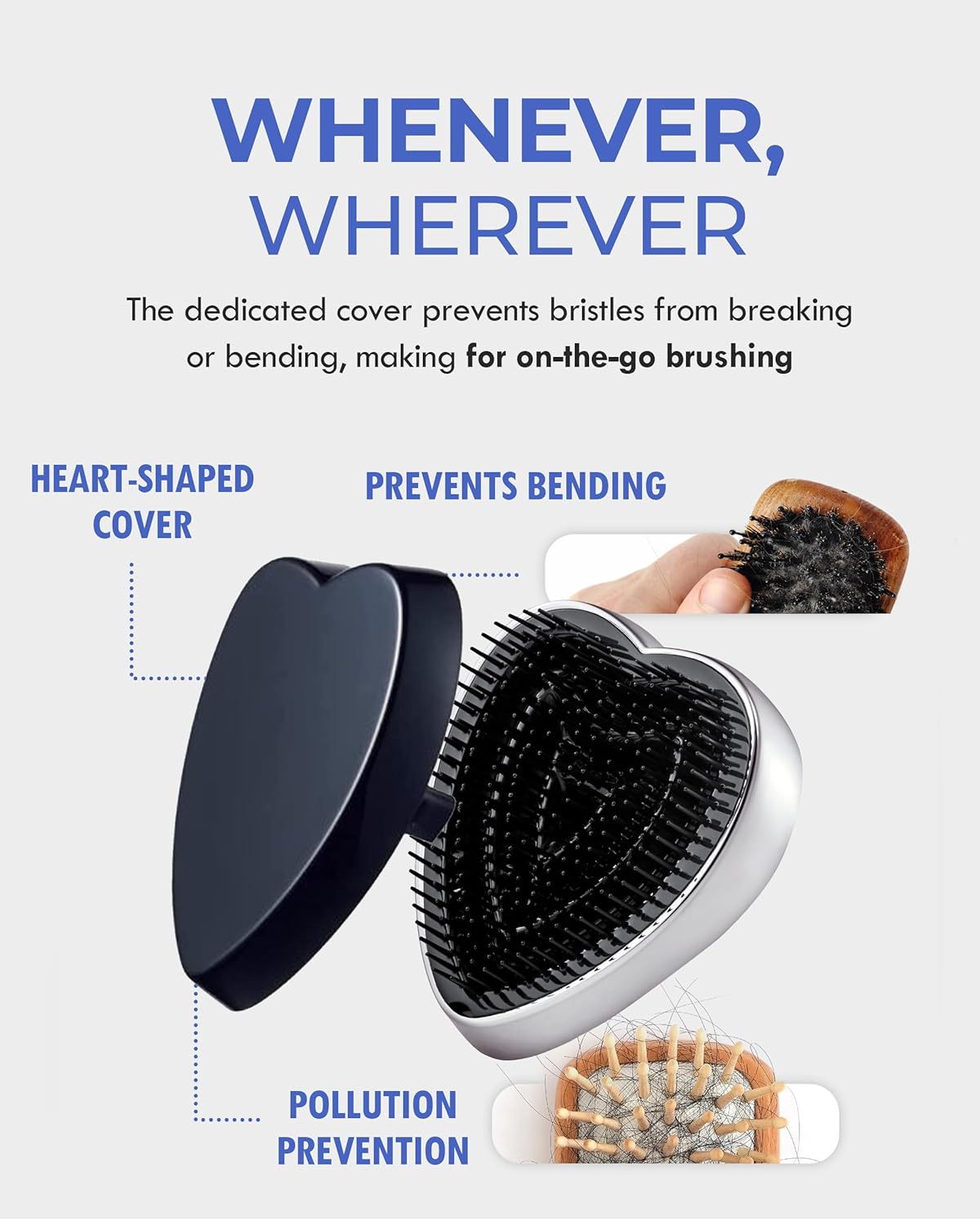 ReFa Heart Brush SILVER | Heart Shaped Hair Brush for Women | No Tangle Hair Brush | Small Hair Brush for Thick Hair | Hair Detangler Hair Brush Travel Hair Brush