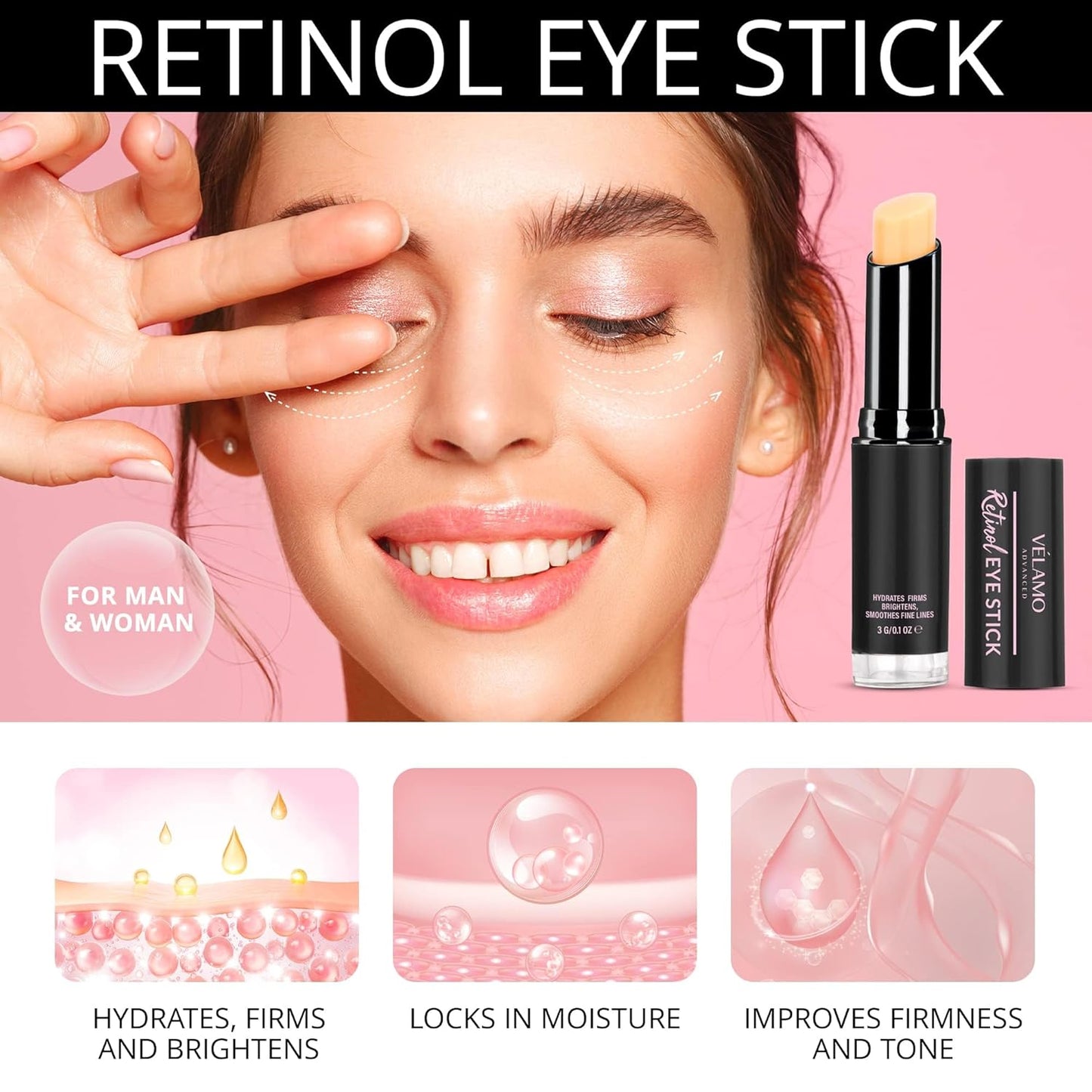 Retinol Eye Stick, Retinol Eye Cream for Dark Circles and Puffiness, Caffeine Eye Cream, Visible Results in 3-4 Weeks, Under Eye Cream Anti Aging