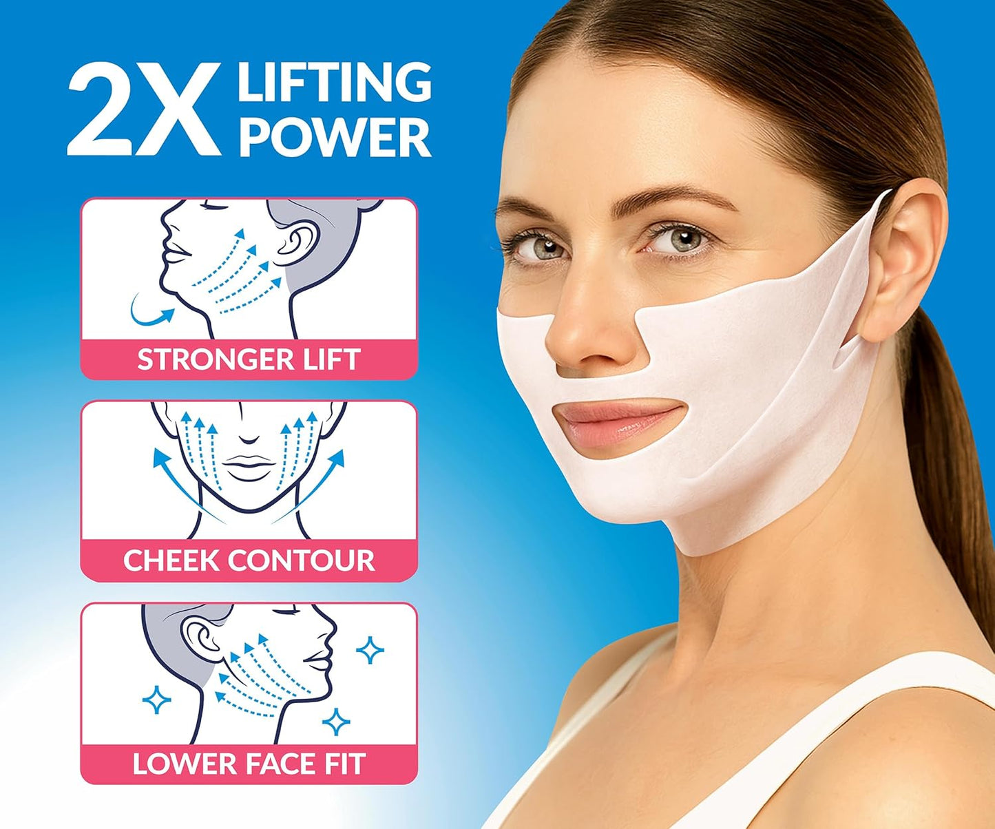 Stylia MaxiLift V-Line Lifting Collagen Face Mask – Enhanced Double Chin Reducer – Jawline Shaper Face Lifting Masks – Firming Neck Lift Collagen Mask – Chin Strap for Sleeping – Hyaluronic Aloe 10PC