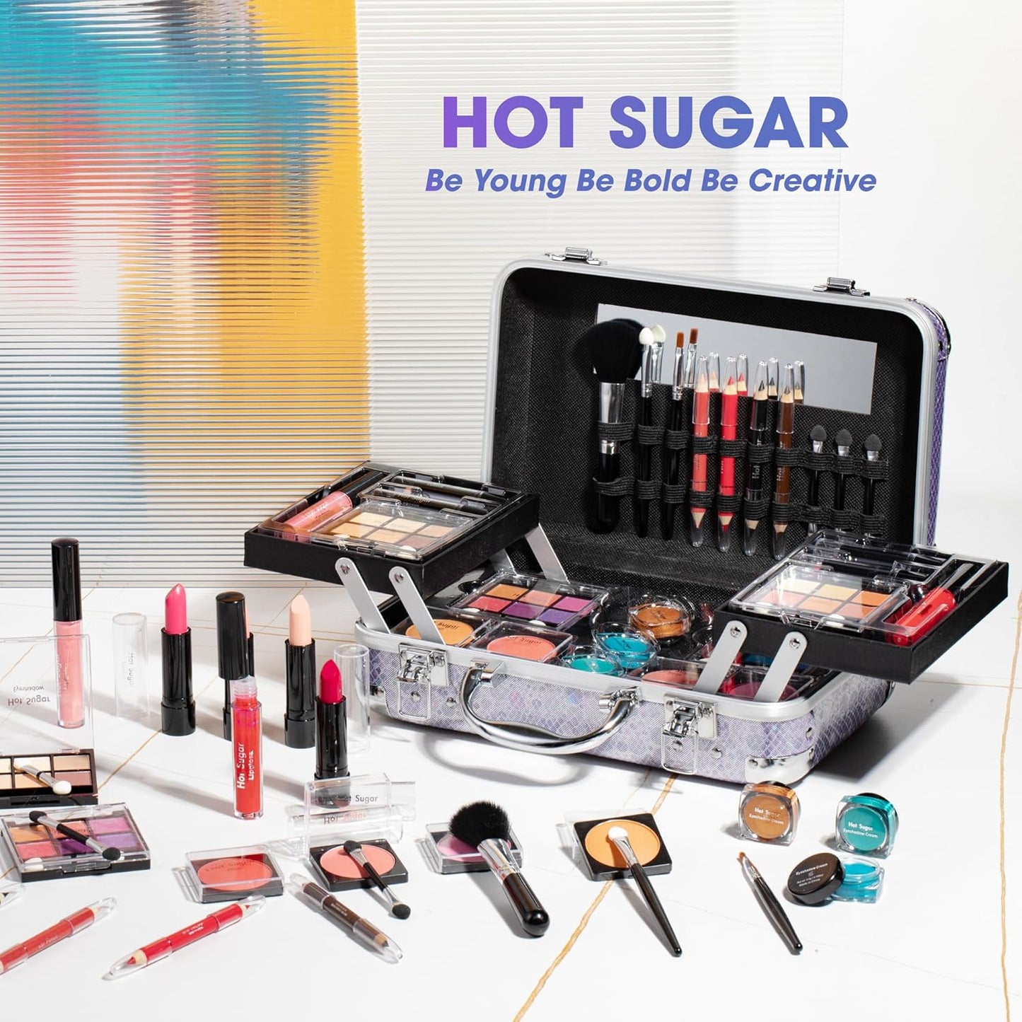 Hot Sugar Makeup Kit for Girls 10-12, Teen Girls Makeup Set for Beginners With Eye Shadow Palette, Blush, Lip Gloss, Brush, Mirror (Colored Bubble)
