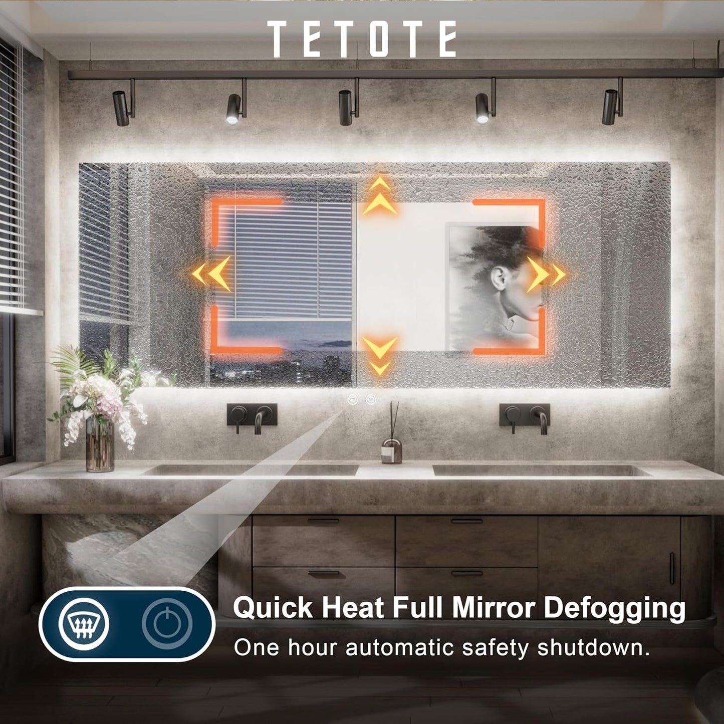 TETOTE 84 x 40 Inch LED Backlit Bathroom Mirror with Lights,Anti-Fog Lighted Mirror,Dimmable,Vanity Mirror,Wall Mounted