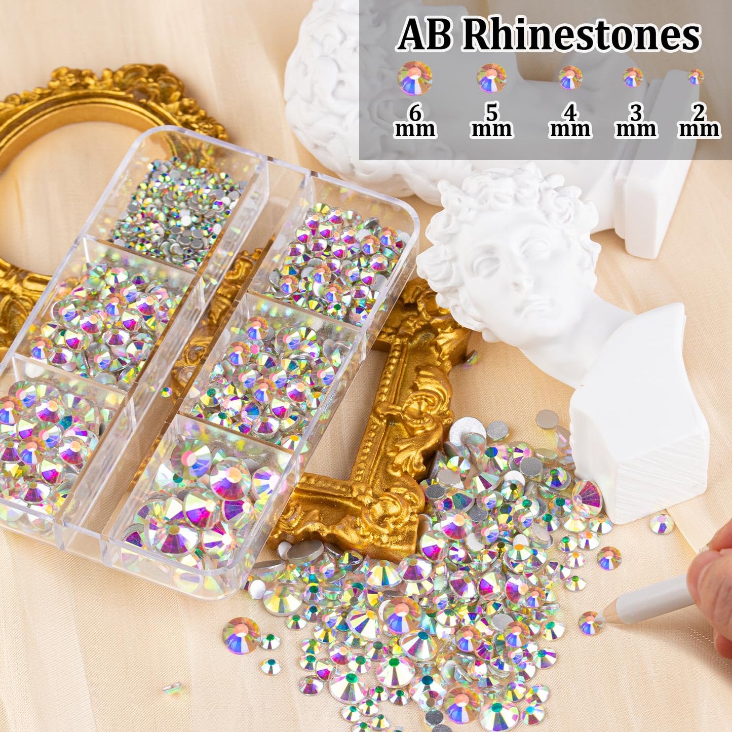 Colorful Face Gems for Makeup Set, Flatback Gorgeous AB Glass Gems+Mixed-Colored Crystals with Picker Pencil, Makeup Glue, Dual-End Dotting Tool, Tweezer for Eye Body Hair Make-up and Nail Art Deco