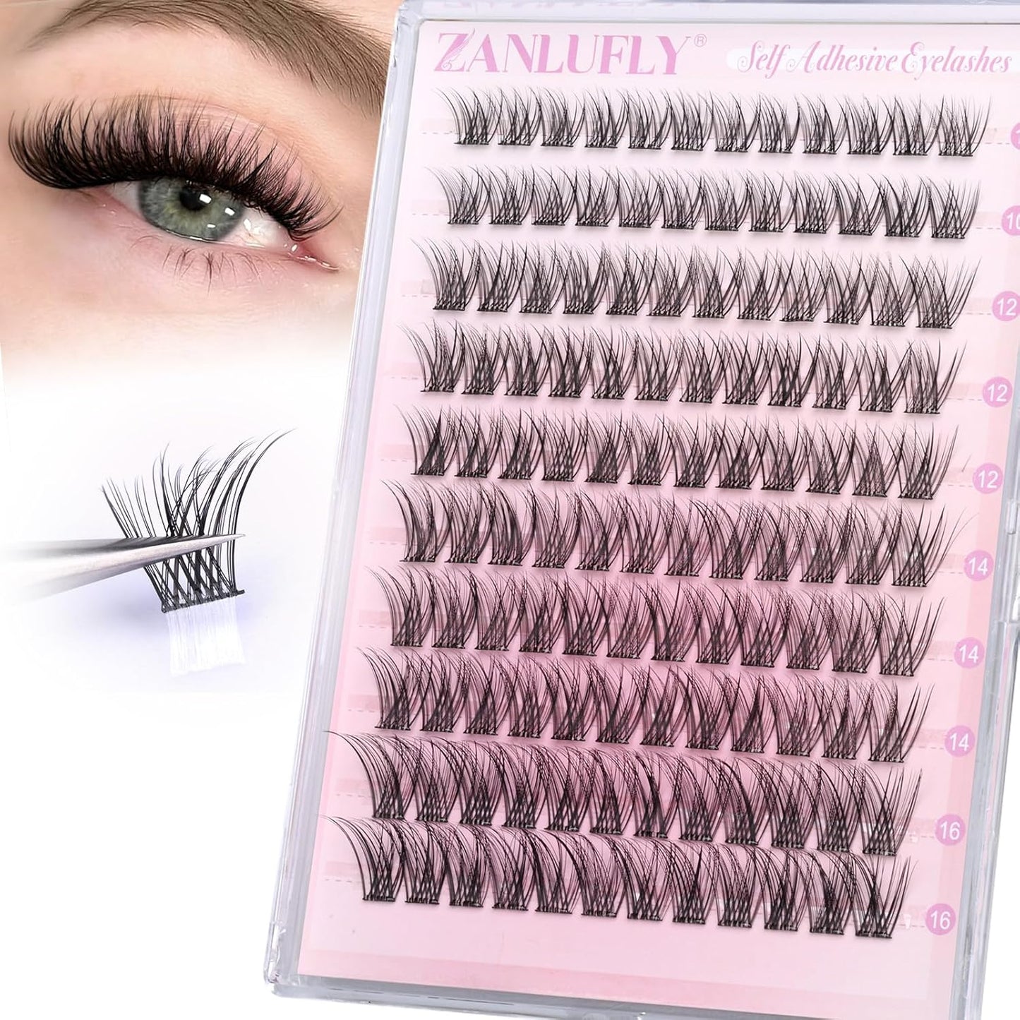 Self Adhesive Eyelashes Natural Self Adhesive Lash Clusters Pre-glued Eyelashes Clusters C-Curly No Glue Lashes Wispy Cluster Lashes 10-16MM DIY Individual Lashes by zanlufly