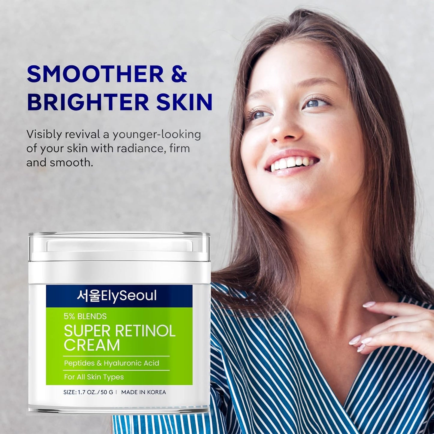 Retinol Cream for Face Korean Skincare: Anti-Aging Collagen Peptides & Hyaluronic Acid Face Cream for Women, 1.7 oz.