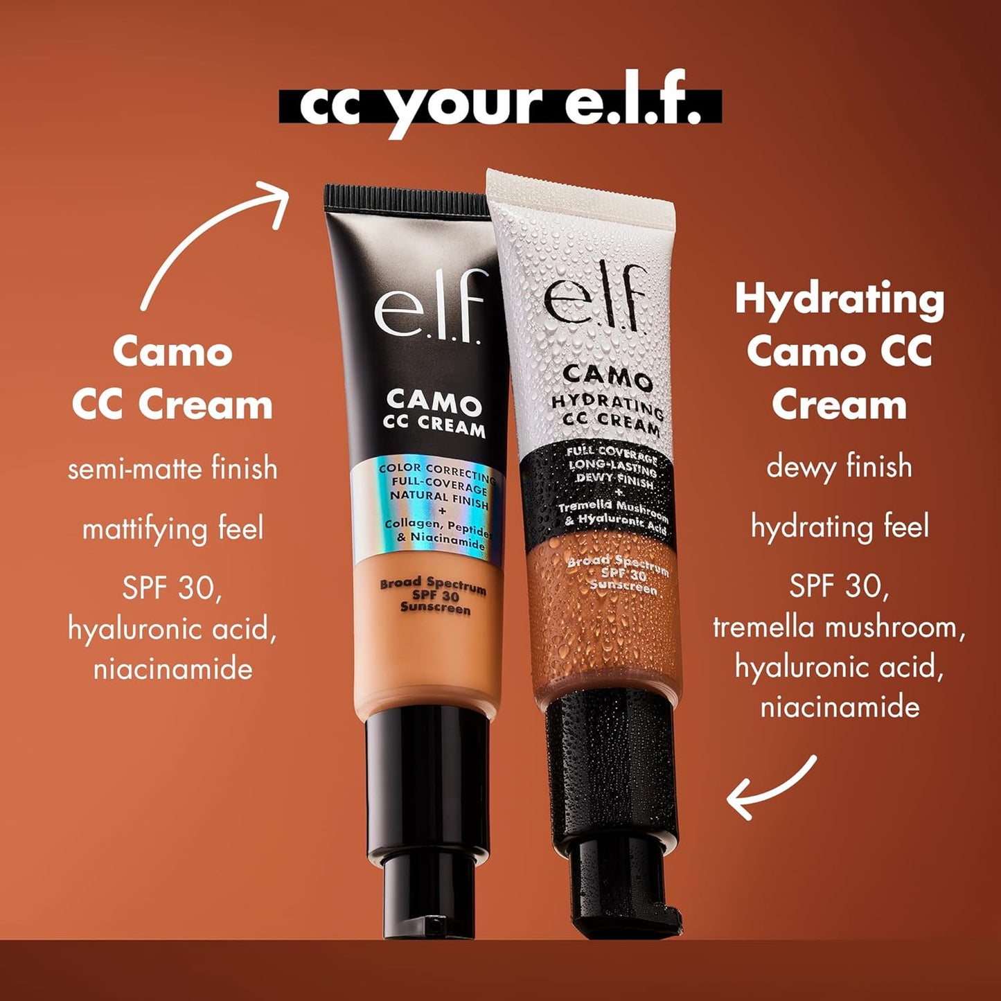e.l.f. Hydrating Camo CC Cream, SPF 30, Color Correcting Full Coverage Foundation For A Dewy Finish, Vegan & Cruelty-Free, Rich 640 W