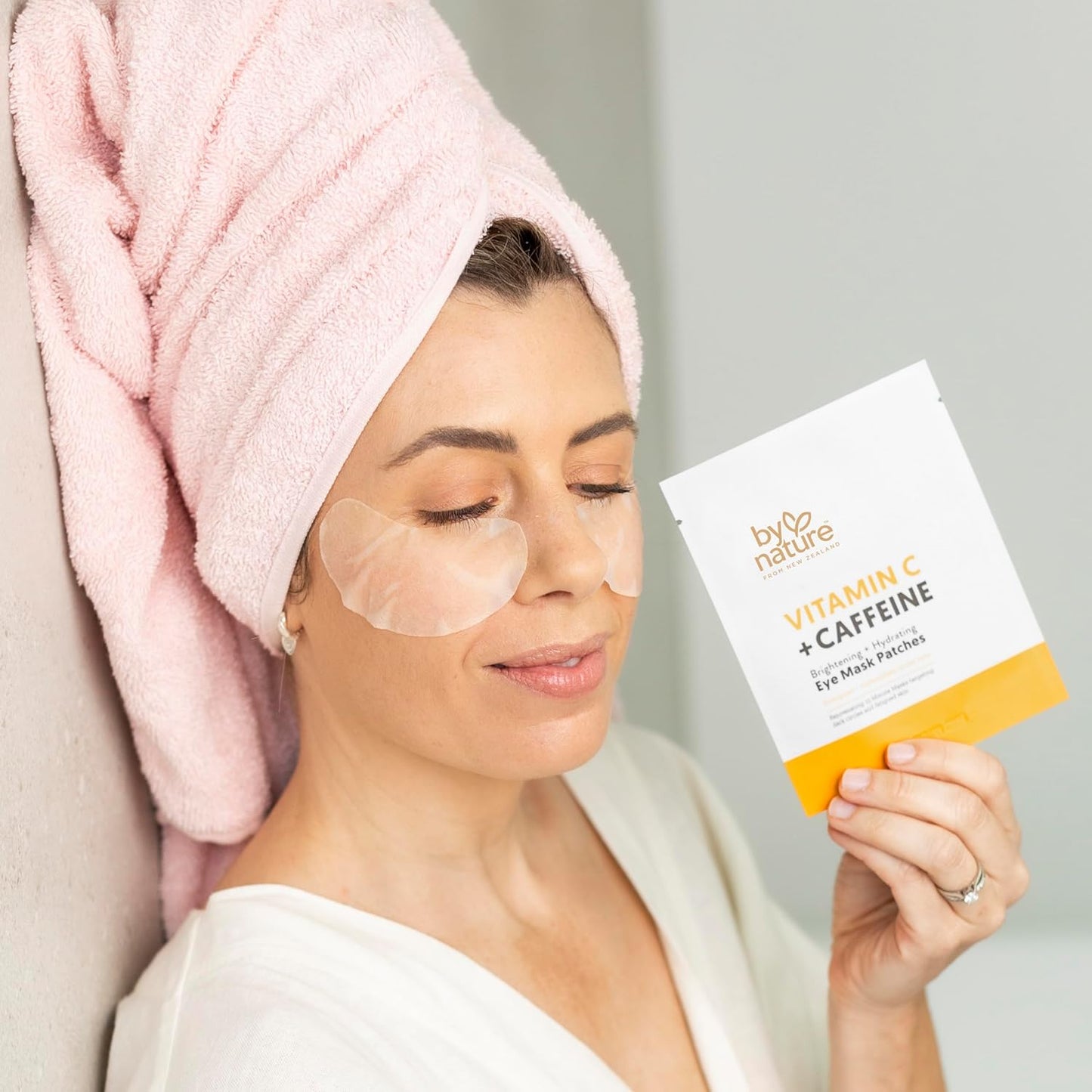 By Nature Vitamin C + Caffeine Brightening + Hydrating Under Eye Mask Patches - Energizing + Replenishing Eye Patches for Dark Circles - Skincare from New Zealand - Under Eye Patches - 5 Pairs