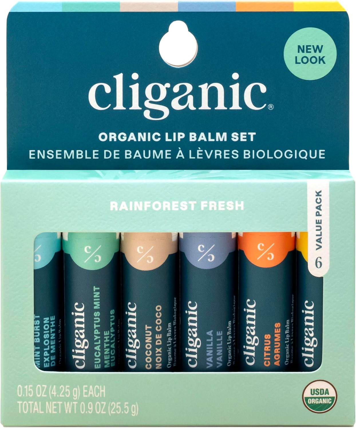 Cliganic Organic Lip Balm Set (6 Flavors) - 100% Natural Hydrating, Moisturizing for Dry Cracked Lips, for Men & Women
